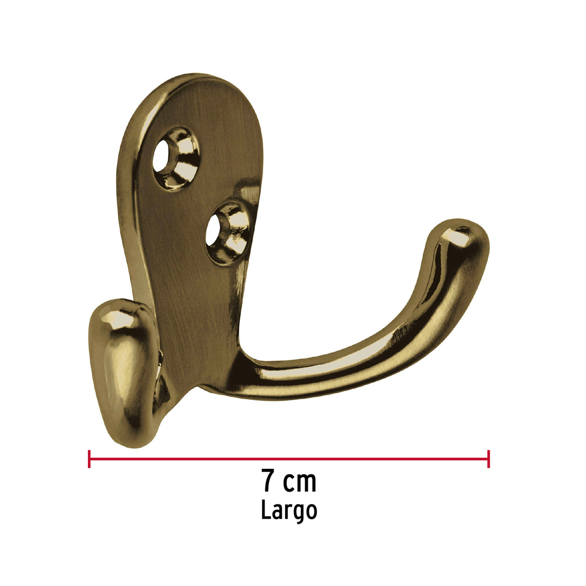 Gancho Doble Tipo Perchero, Latón Antiguo, Hermex