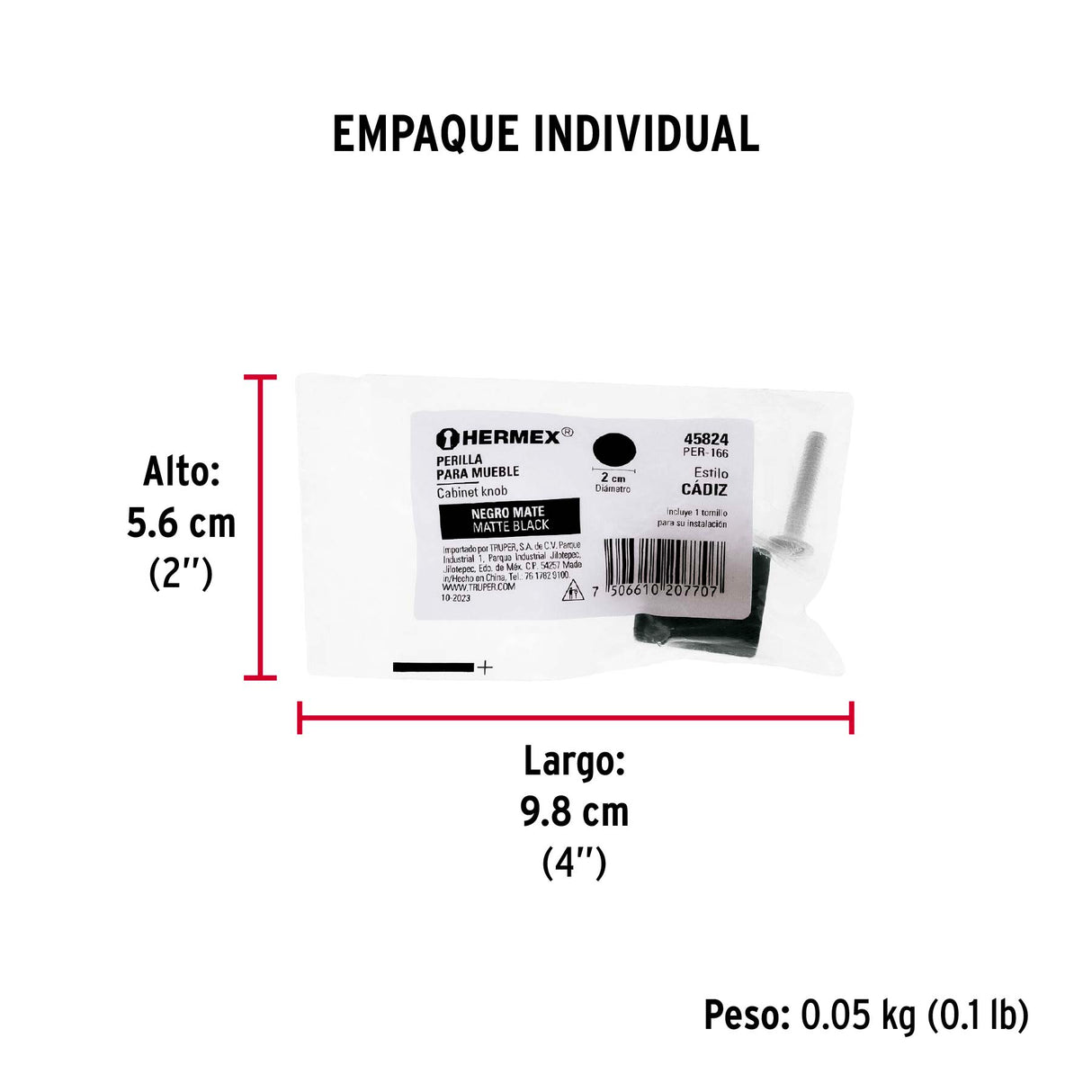 Perilla Metálica Estilo 'Cádiz', Negro, Hermex
