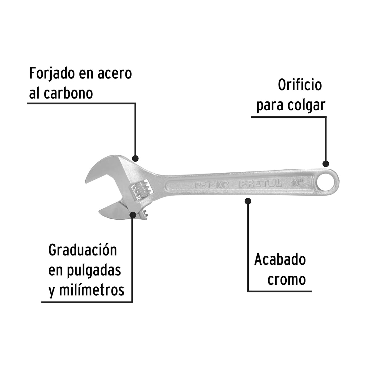 Llave Ajustable (Perico) 10' Cromada, Pretul
