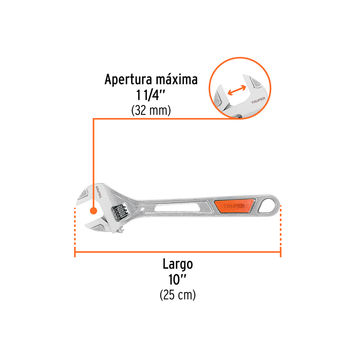 Llave Ajustable (Perico) 10' Cromada, Truper