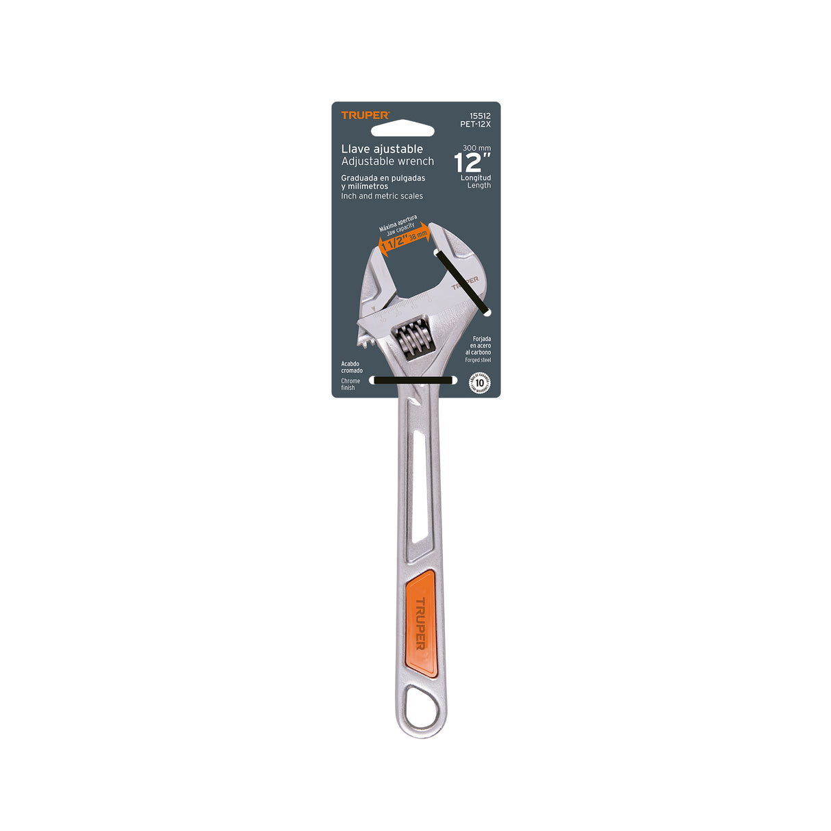 Llave Ajustable (Perico) 12' Cromada, Truper