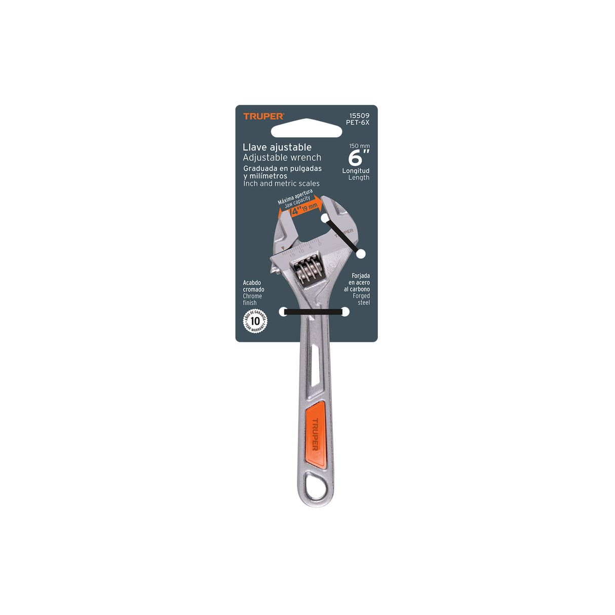 Llave Ajustable (Perico) 6' Cromada, Truper