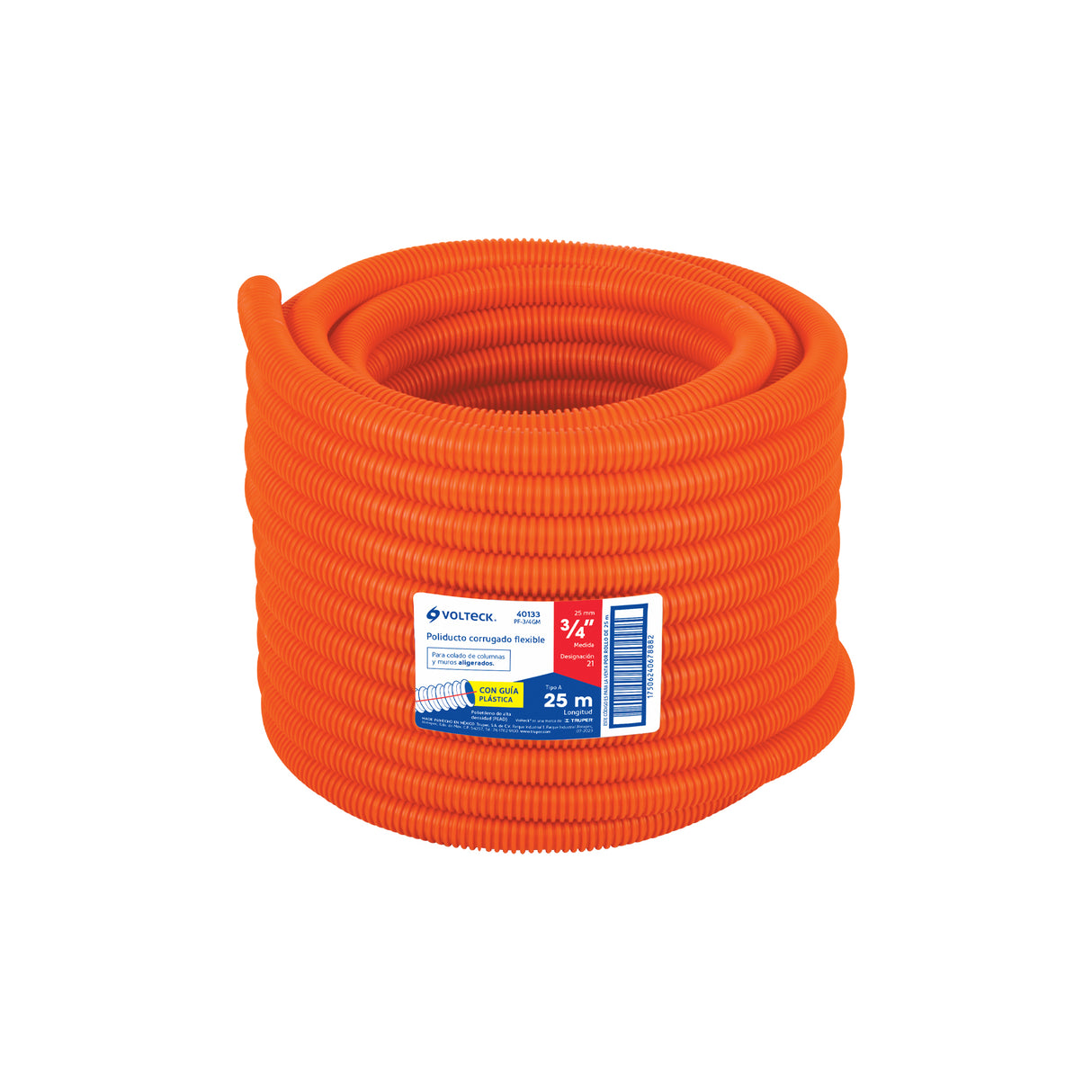 Metro de Poliducto 3/4' Corrugado Flex. C/Guía, Rollo 25 m