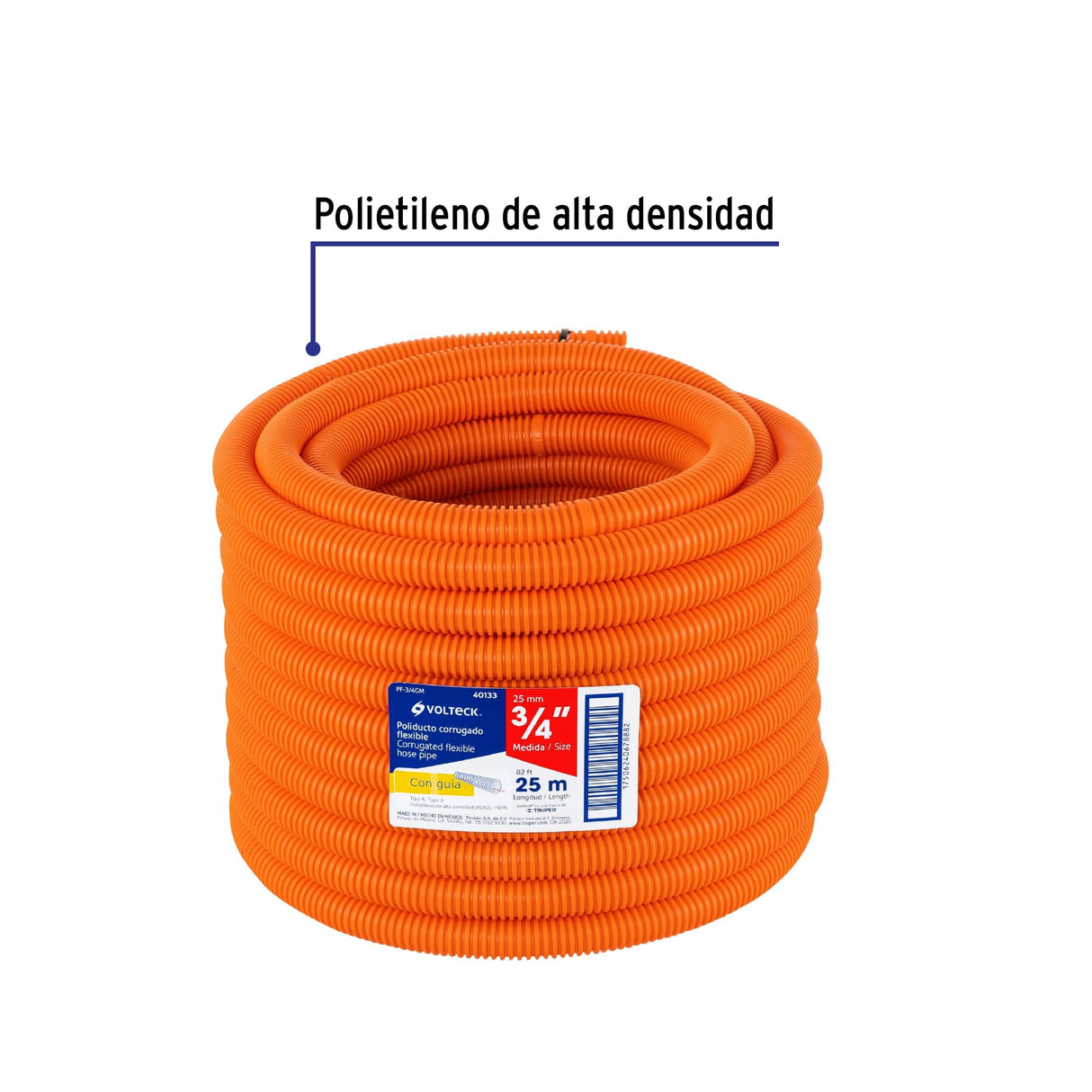 Metro de Poliducto 3/4' Corrugado Flex. C/Guía, Rollo 25 m