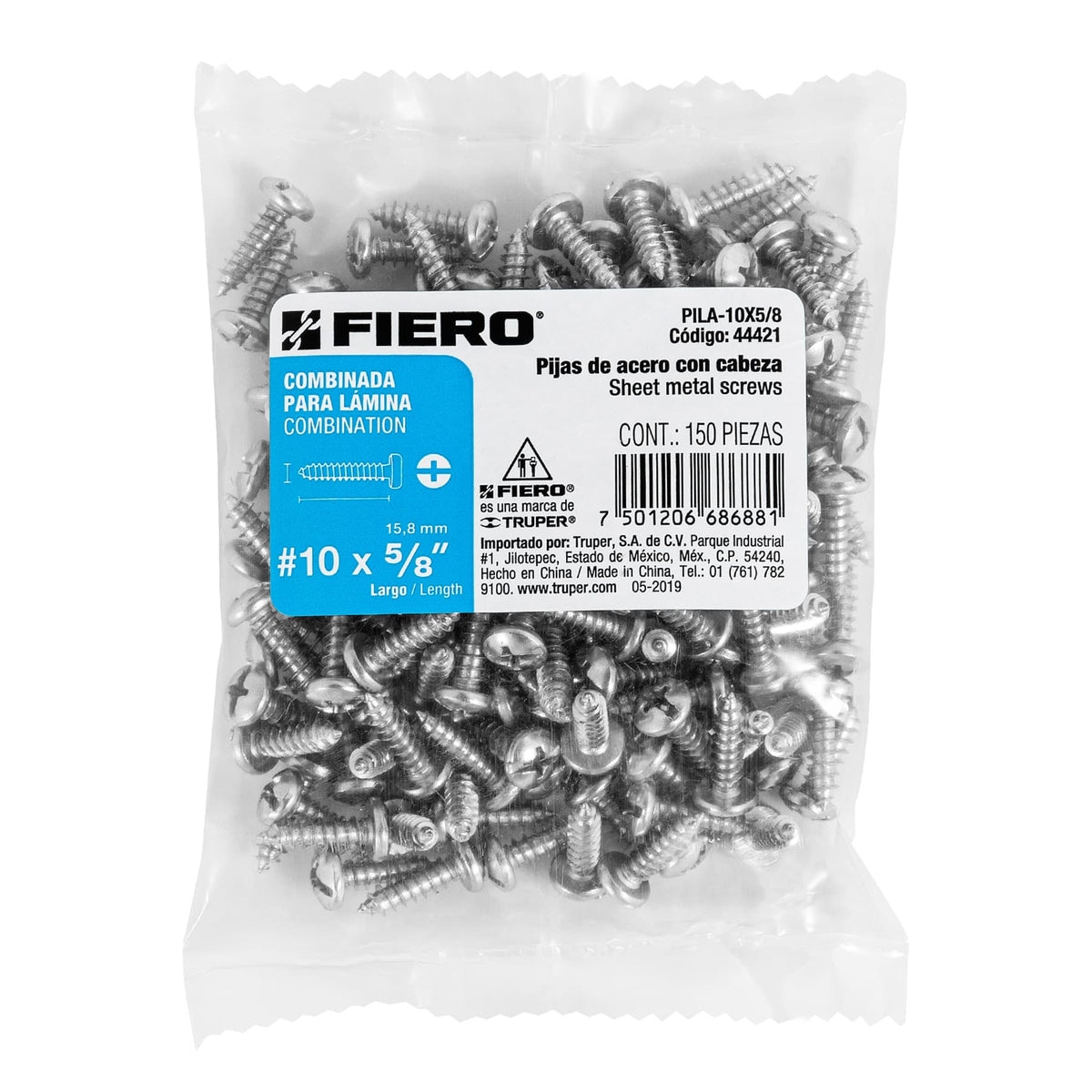 Bolsa con 150 Pijas para Lámina, #10 X 5/8', Fiero