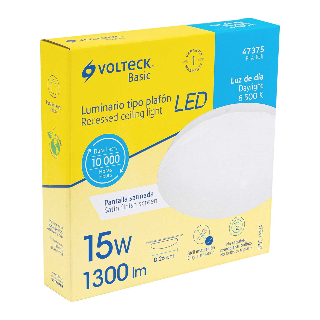Luminario LED Plafón Decorativo 15 W 6500K, Liso, Basic