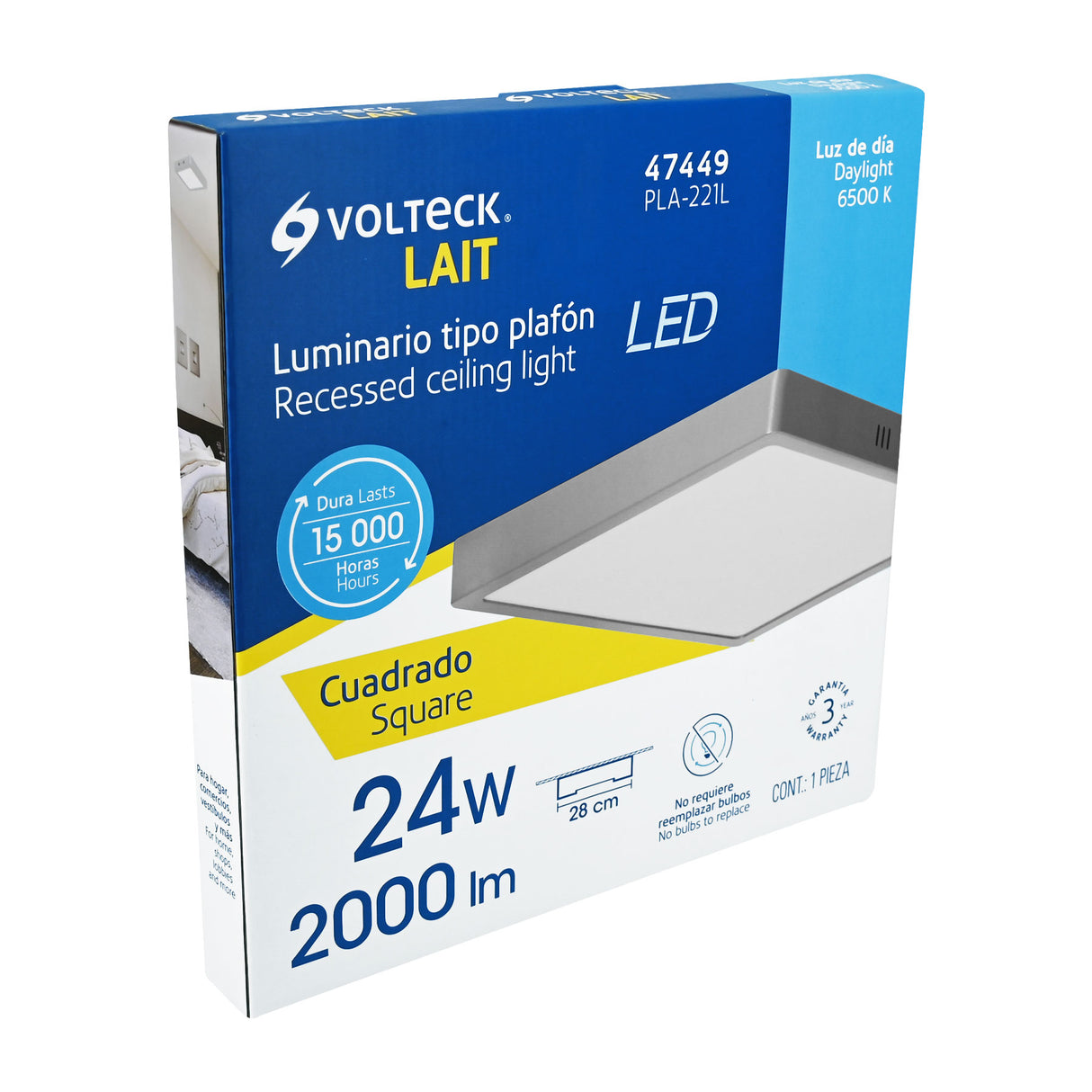Luminario LED Plafón 24 W 6500K, Cuadrado, Gris, Volteck