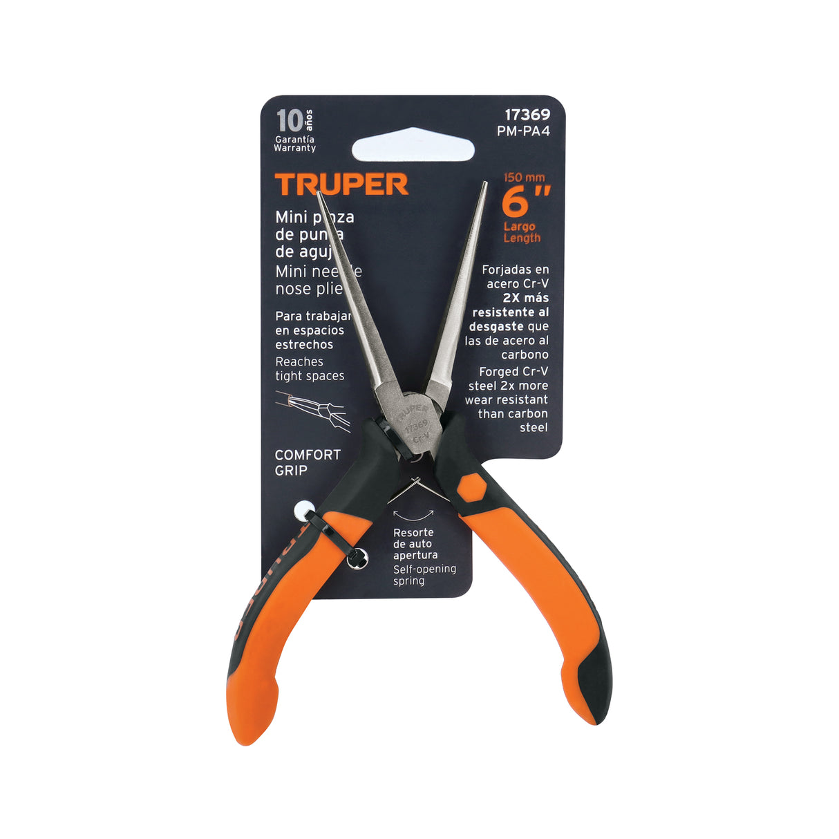 Mini Pinza de Punta de Aguja 6' Mango Comfort Grip, Truper