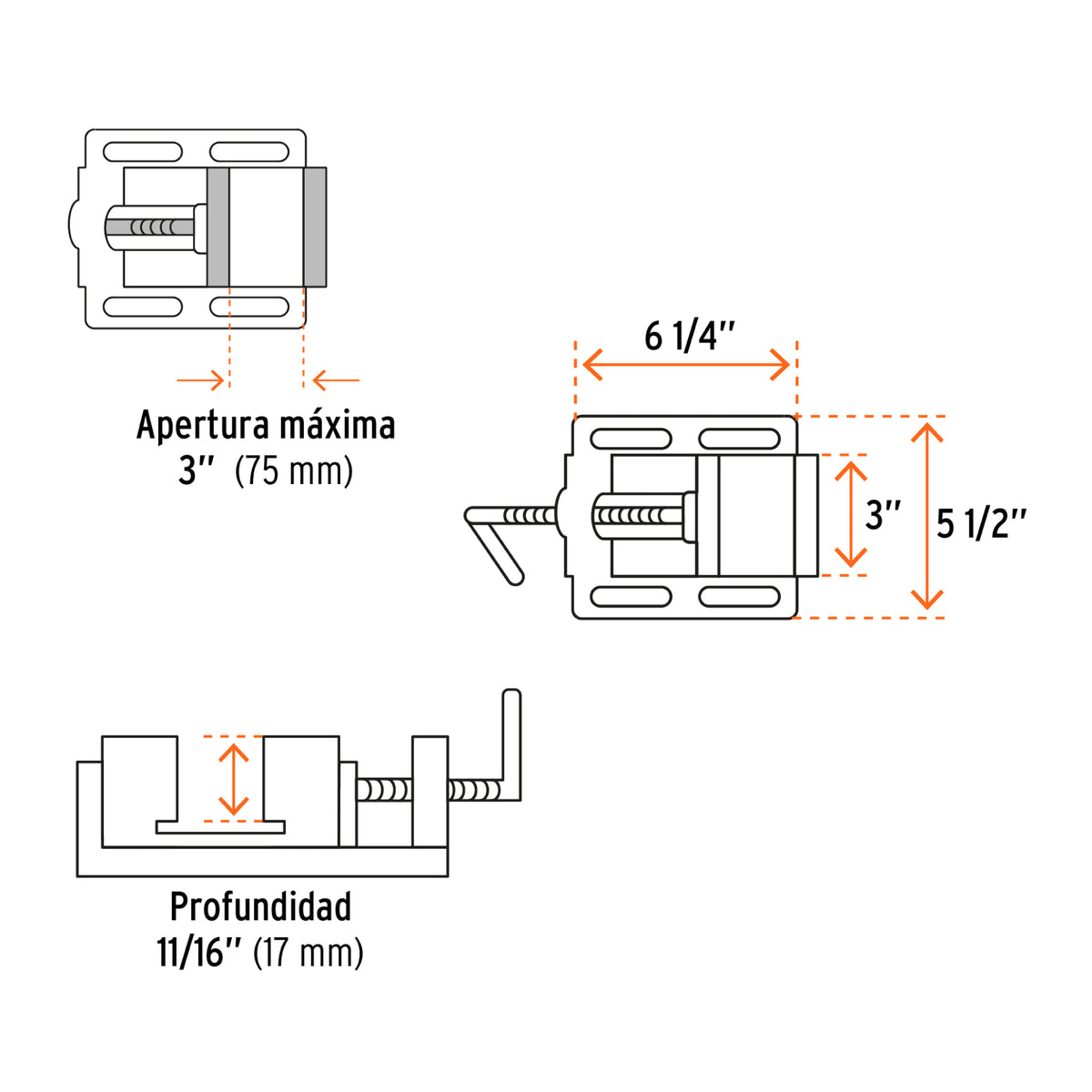 Prensa Morsa Plana, Apertura 3' (75 mm), Truper