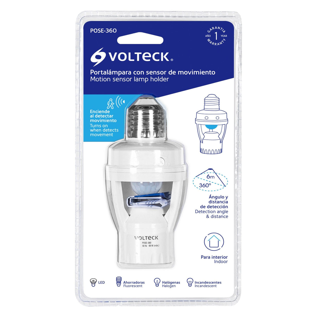 Portalámpara con Sensor de Movimiento 360°, Volteck