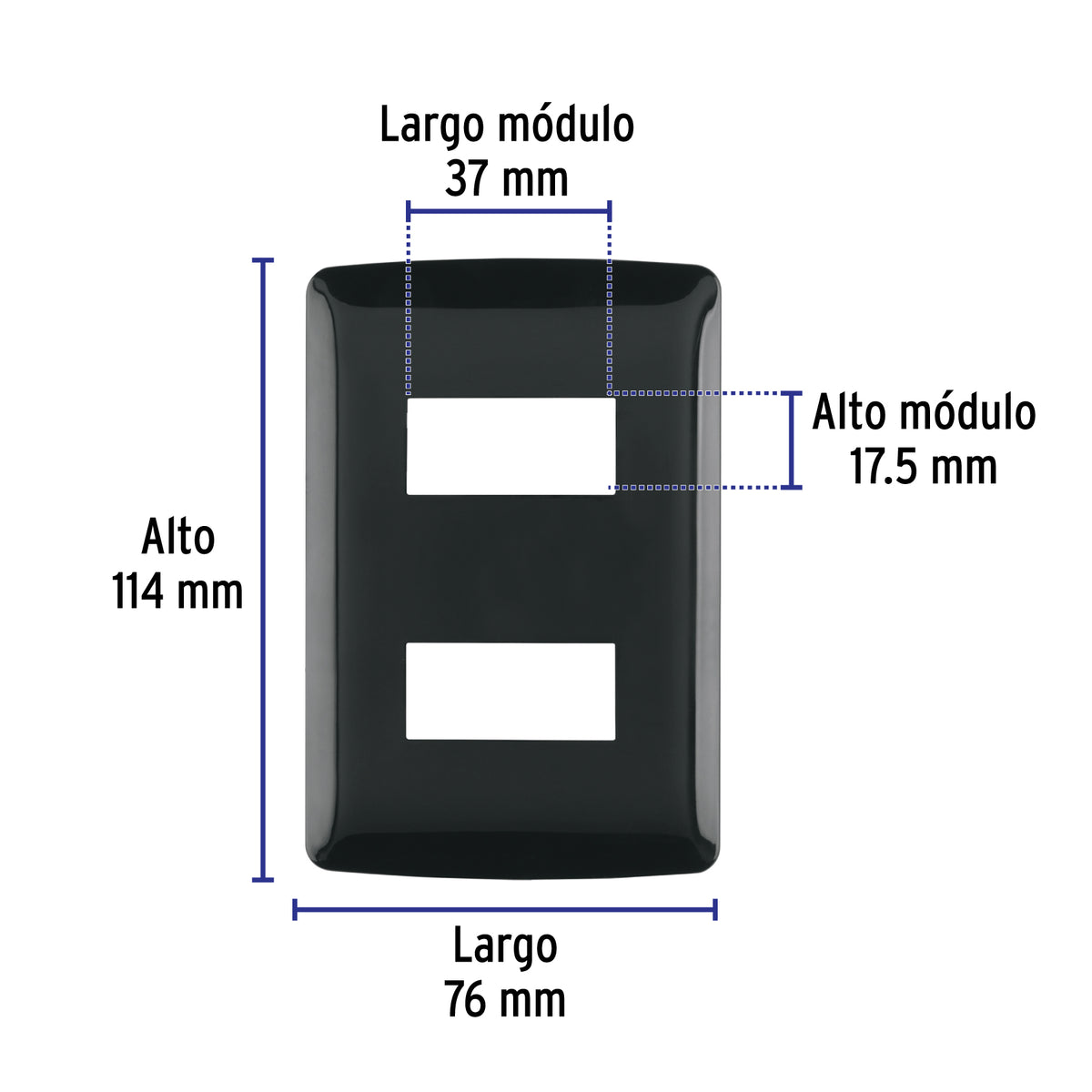 Placa de 2 Módulos, Negra, Línea Italiana, Volteck