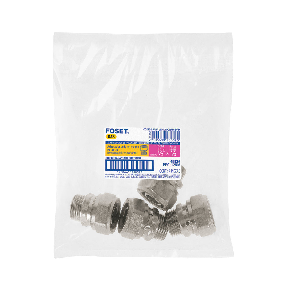 Conector para Pealpe, 1/2', con Rosca Macho, Foset
