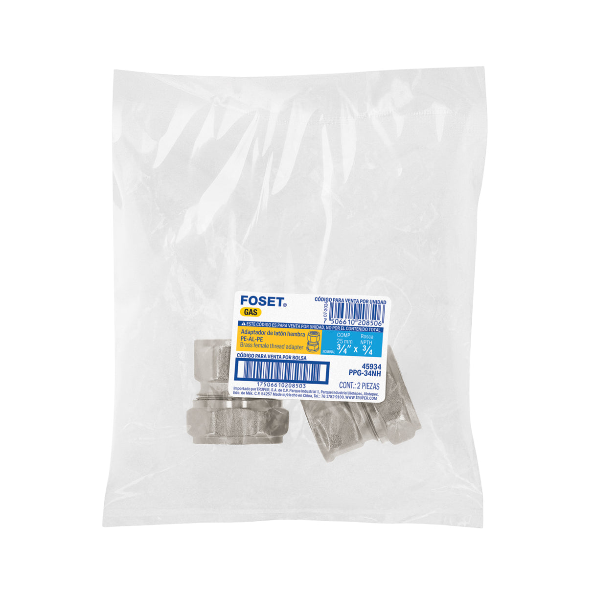 Conector para Pealpe, 3/4', con Rosca Hembra, Foset