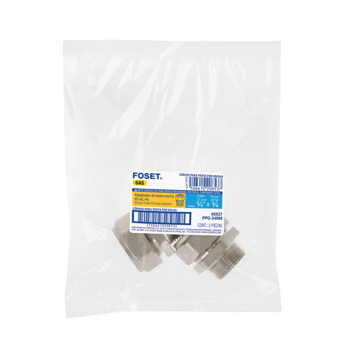 Conector para Pealpe, 3/4', con Rosca Macho, Foset