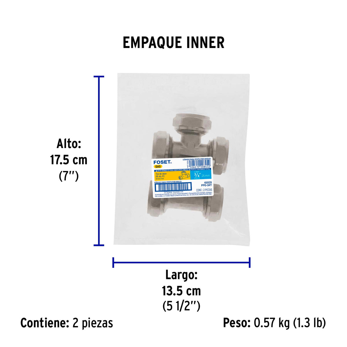 Tee para Pealpe, 3/4', Foset