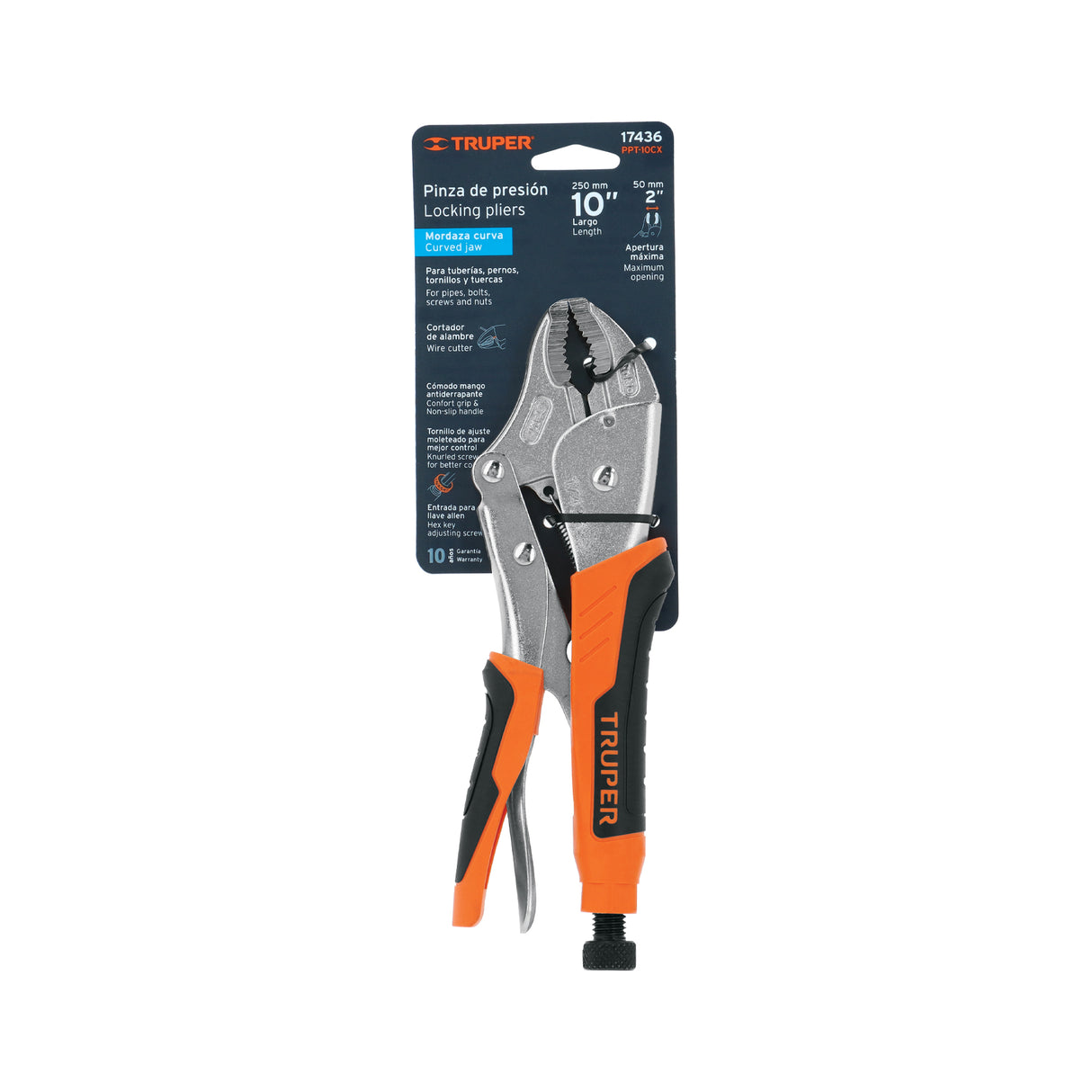 Pinza de Presión 10' Mordaza Curva Mango de Vinil, Truper