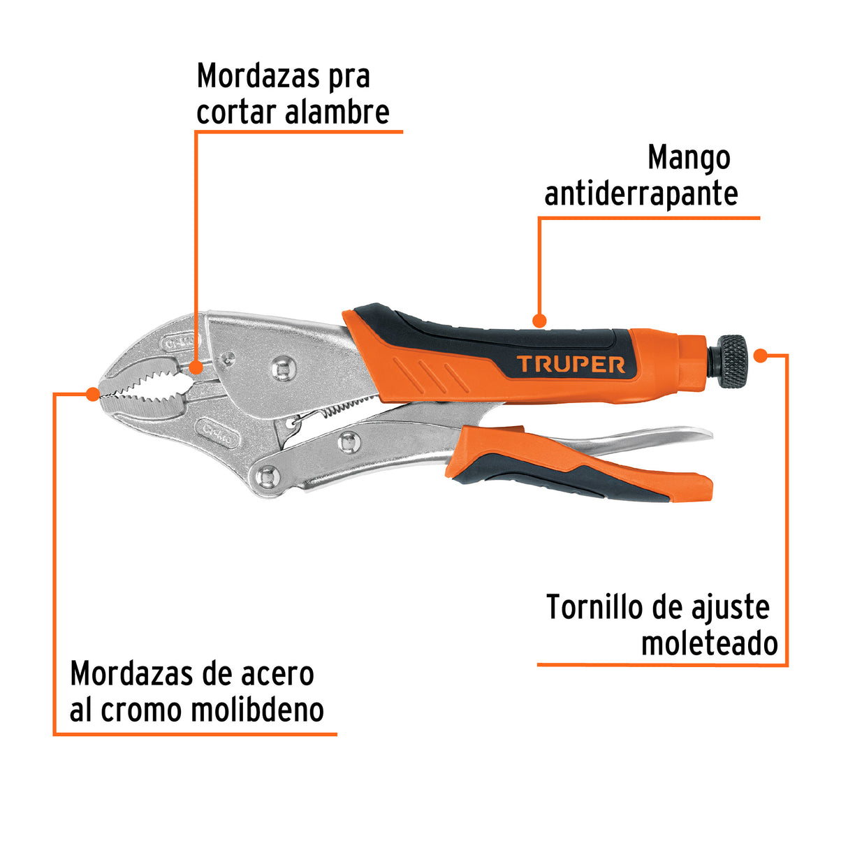 Pinza de Presión 10' Mordaza Curva Mango de Vinil, Truper