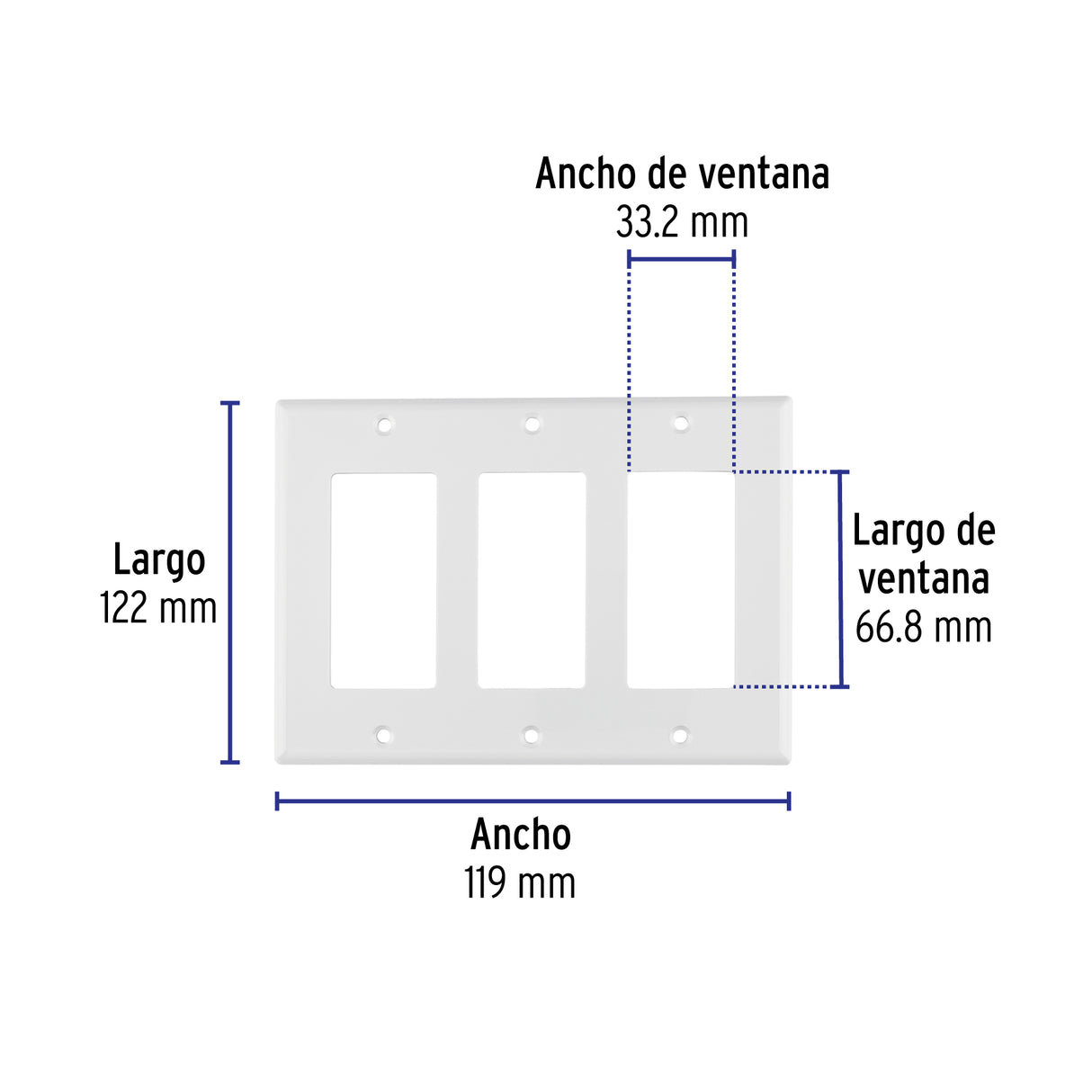 Placa 3 Ventanas, de Policarbonato, Línea Classic, Volteck