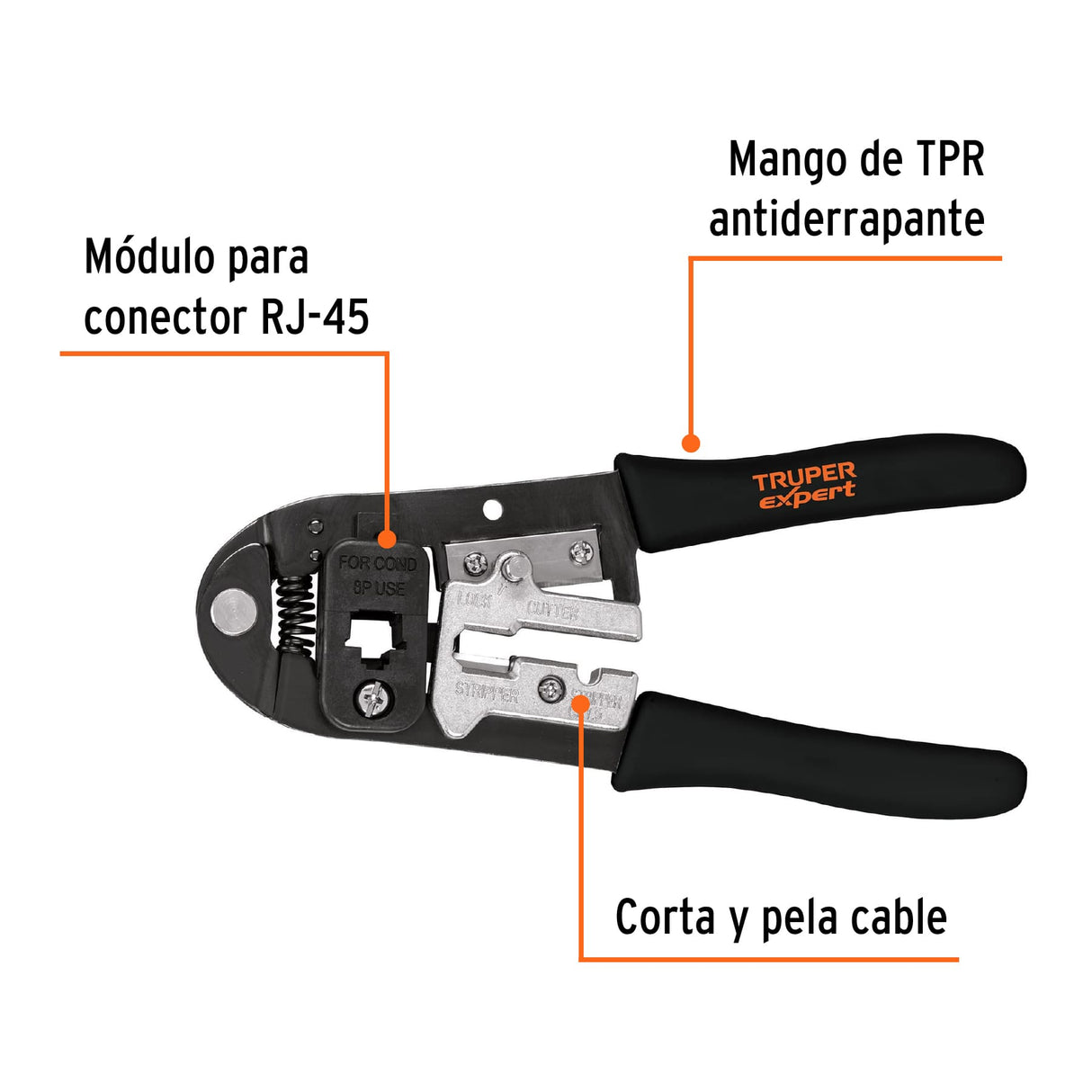 Pinza 8' Ponchadora para Cables RJ-45, 8 Contactos, Truper