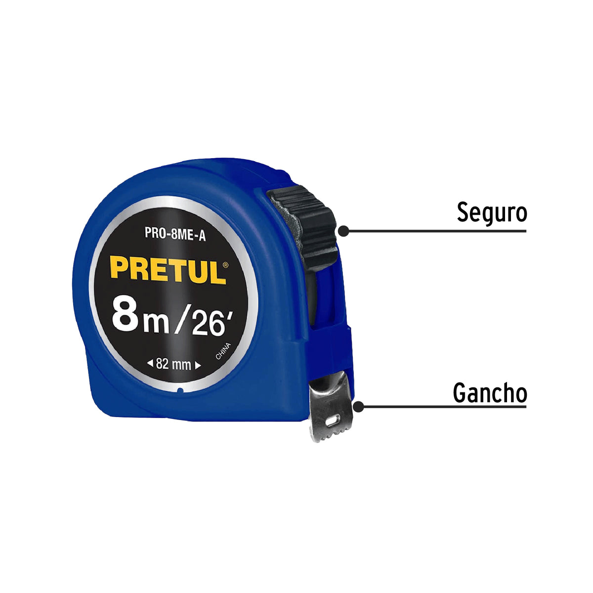 Flexómetro Azul 8 m Cinta 25 mm, en Tarjeta, Pretul