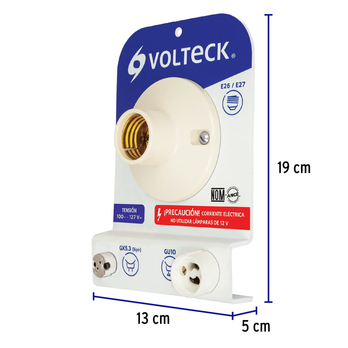 Probador de Lámparas, Bases E26, E27, GX5.3 y GU10, Volteck
