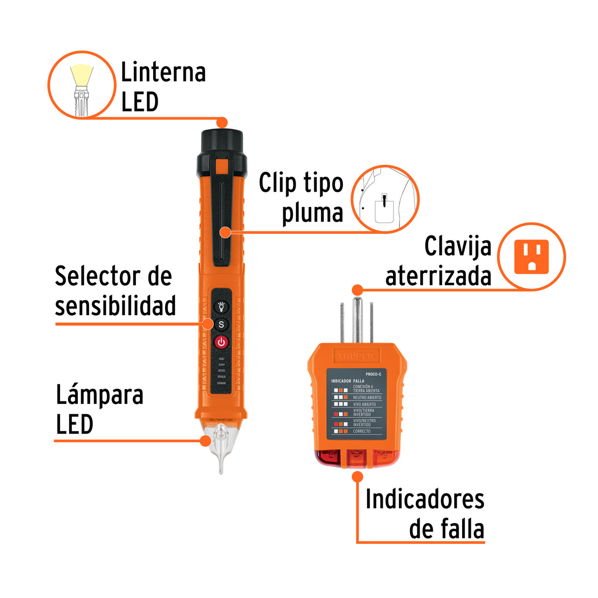 Kit de Probadores sin Contacto y para Tomacorrientes, Truper