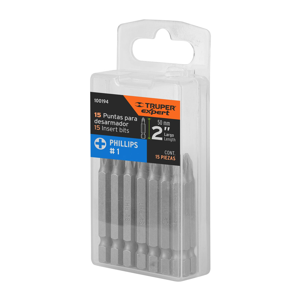 Estuche con 15 Puntas de Cruz PH1 Largo 2', Truper Expert