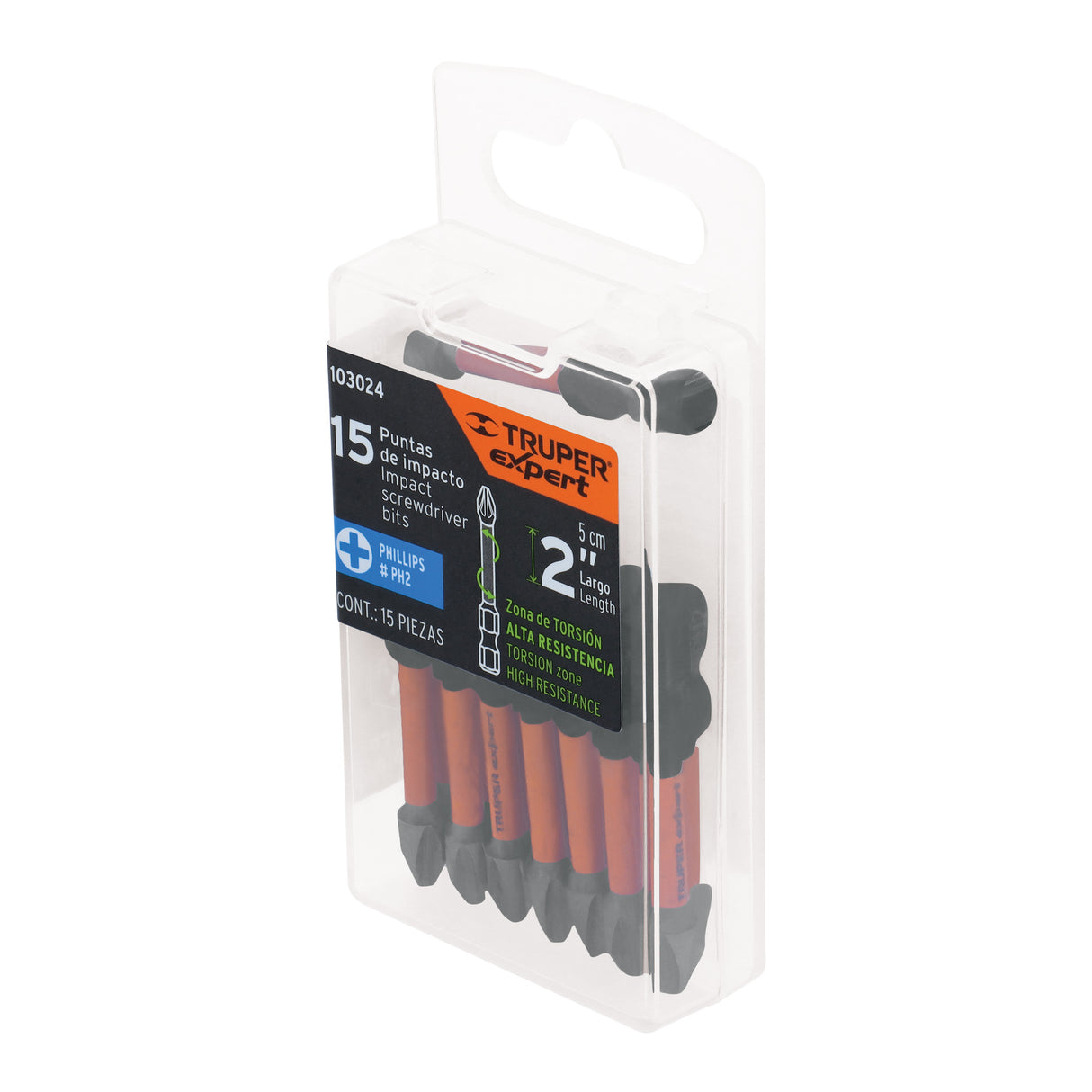 Estuche con 15 Puntas de Cruz PH2 de Impacto Largo 2'