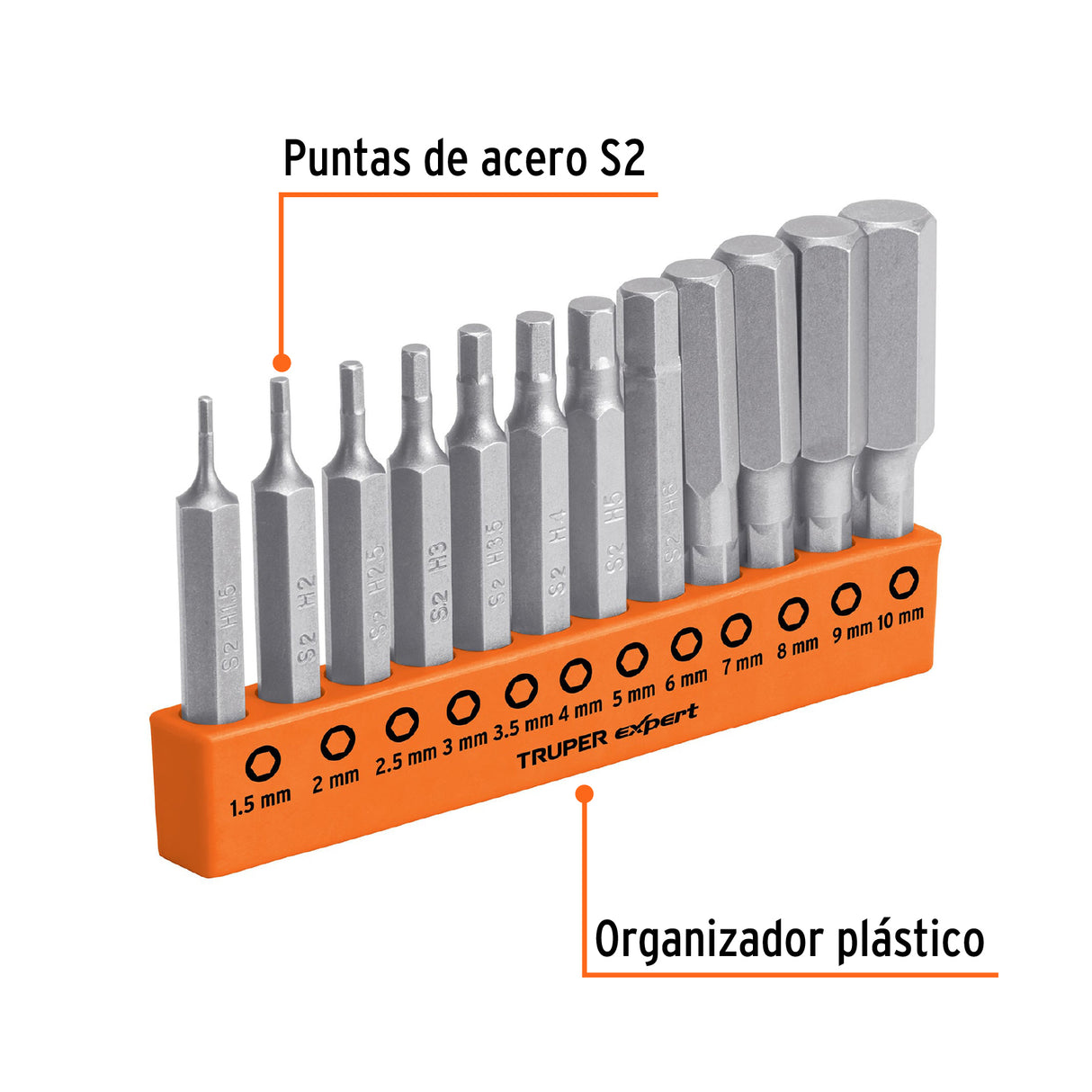 Juego de 12 Puntas Hexagonales mm Largo 2', Expert
