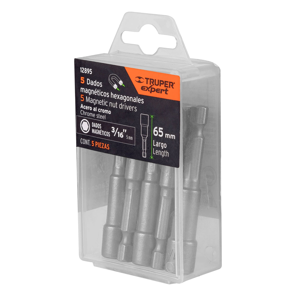 Estuche con 5 Dados Magnéticos de 3/16' Largo 2-1/2', Expert