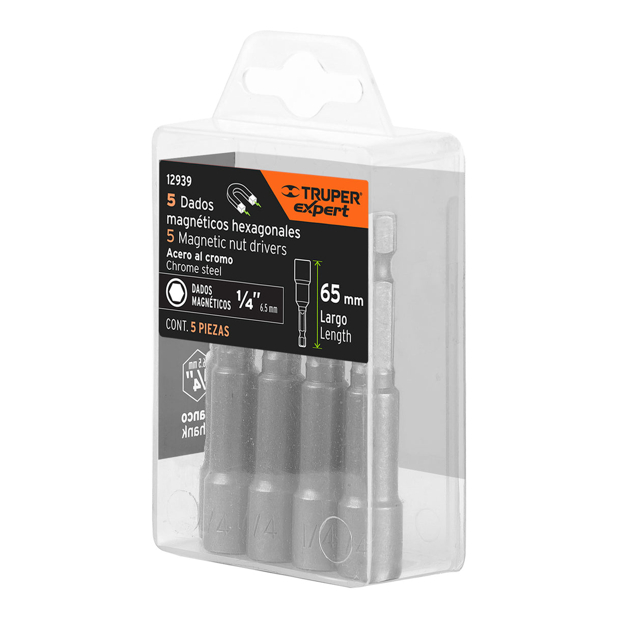 Estuche con 5 Dados Magnéticos de 1/4' Largo 2-1/2', Expert