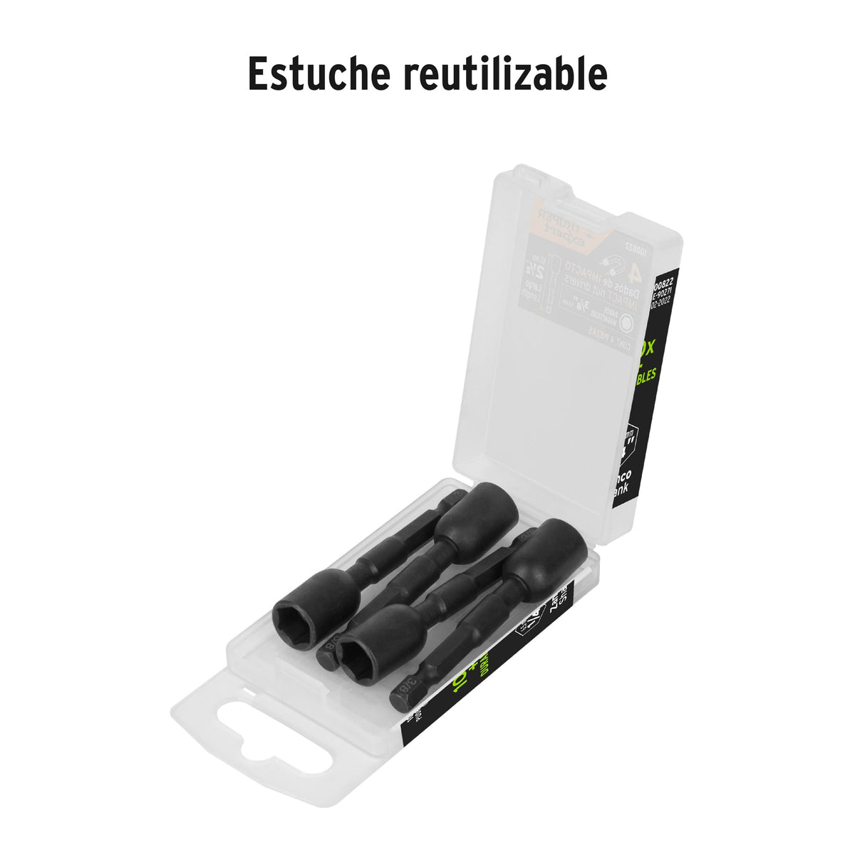 Estuche con 4 Dados Magnéticos de Impacto 3/8' Largo 2-1/2'