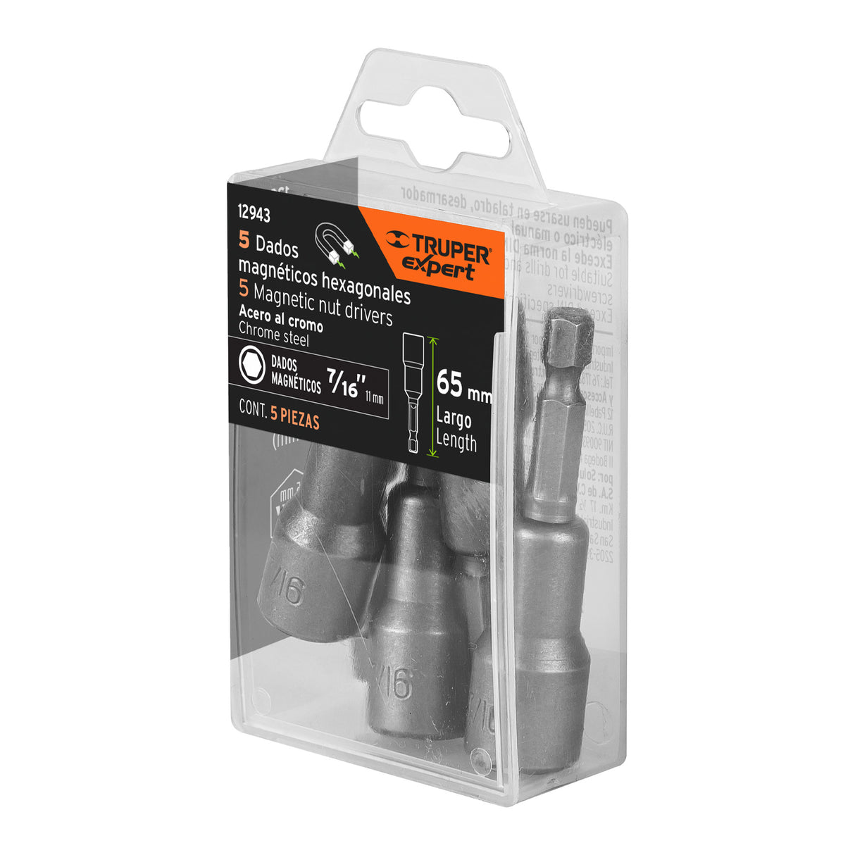 Estuche con 5 Dados Magnéticos de 7/16' Largo 2-1/2', Expert