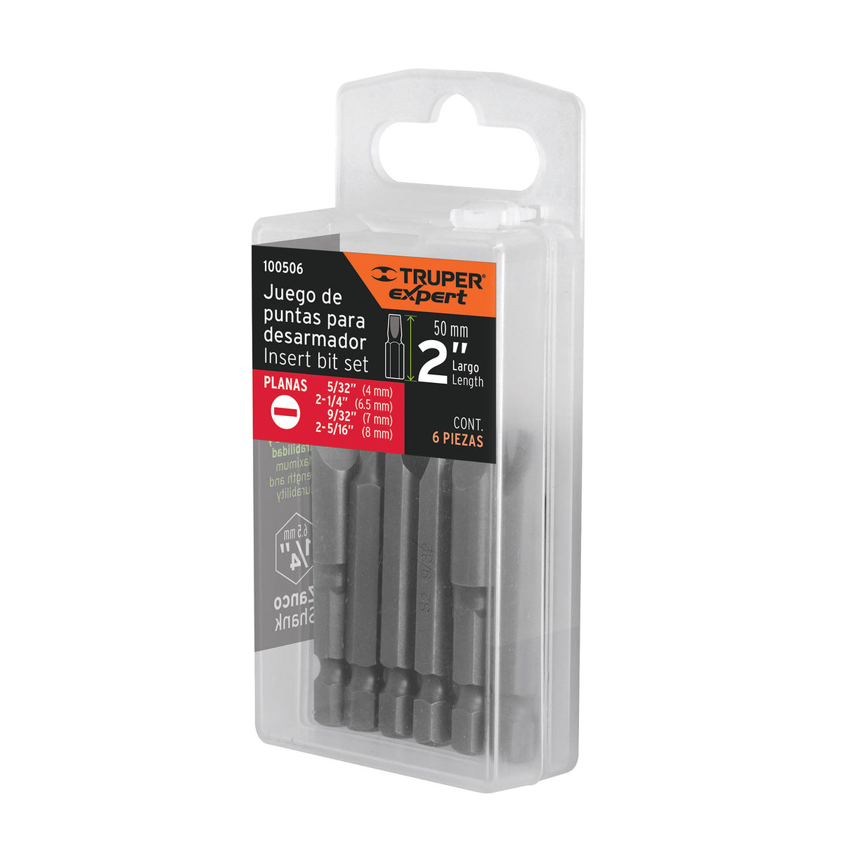 Estuche con 6 Puntas Planas Combinadas Largo 2', Expert