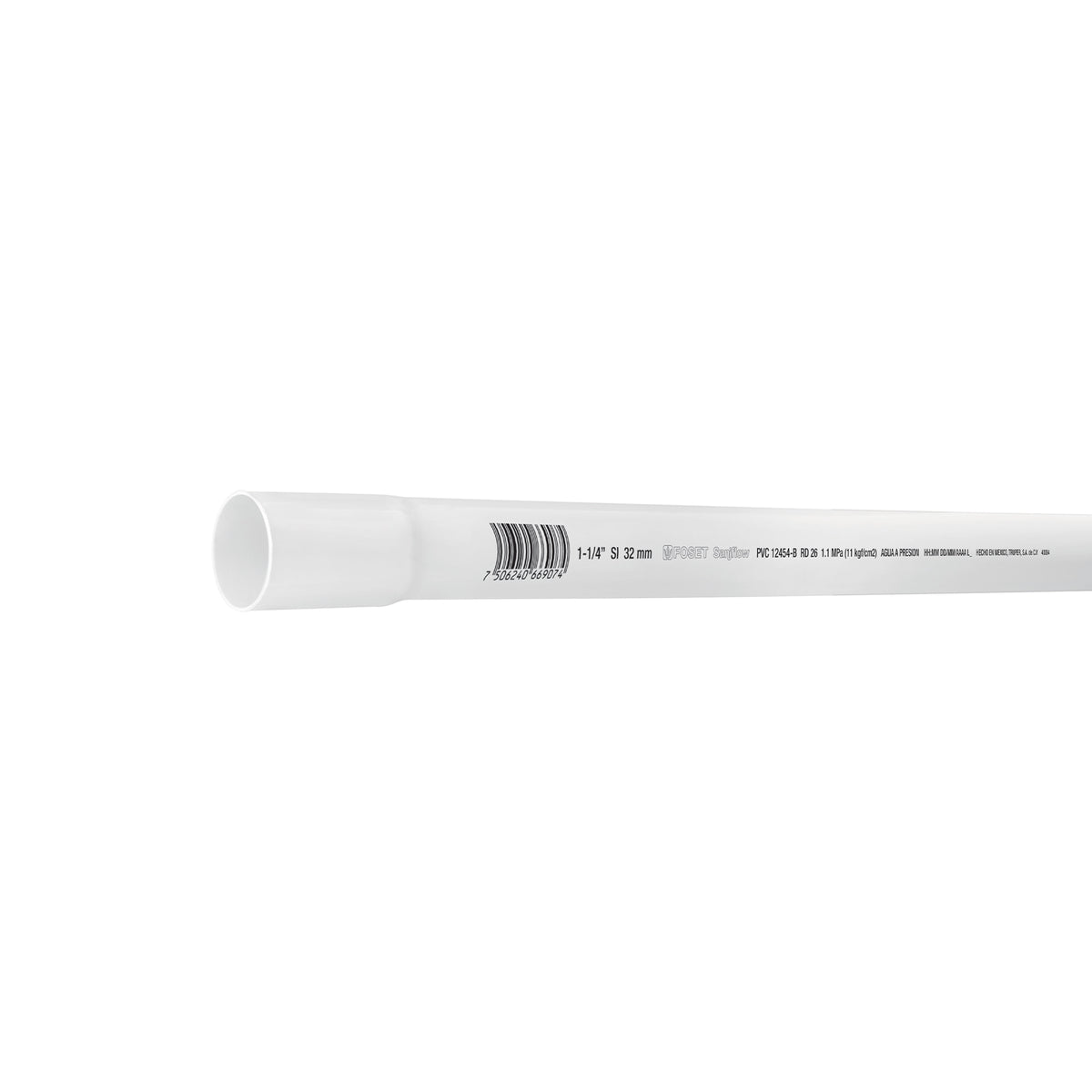 Tubo de 1-1/4' PVC Hidráulico Rd 26, 3M, 0.9 kg, Foset