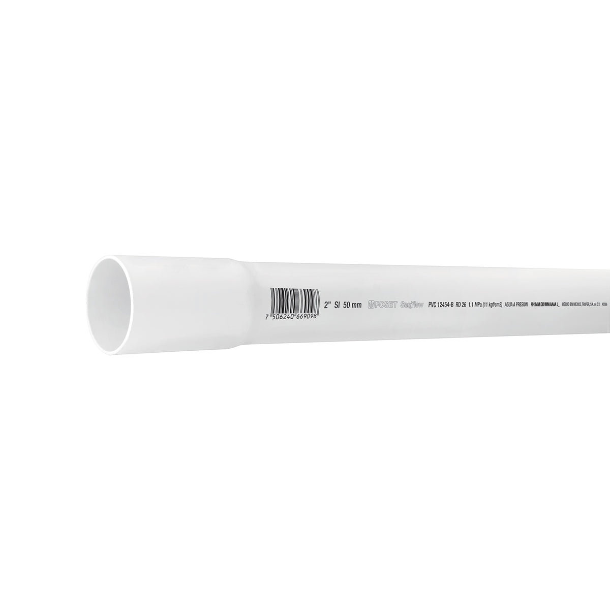 Tubo de 2' PVC Hidráulico Rd 26, 3M, 1.8 kg, Foset