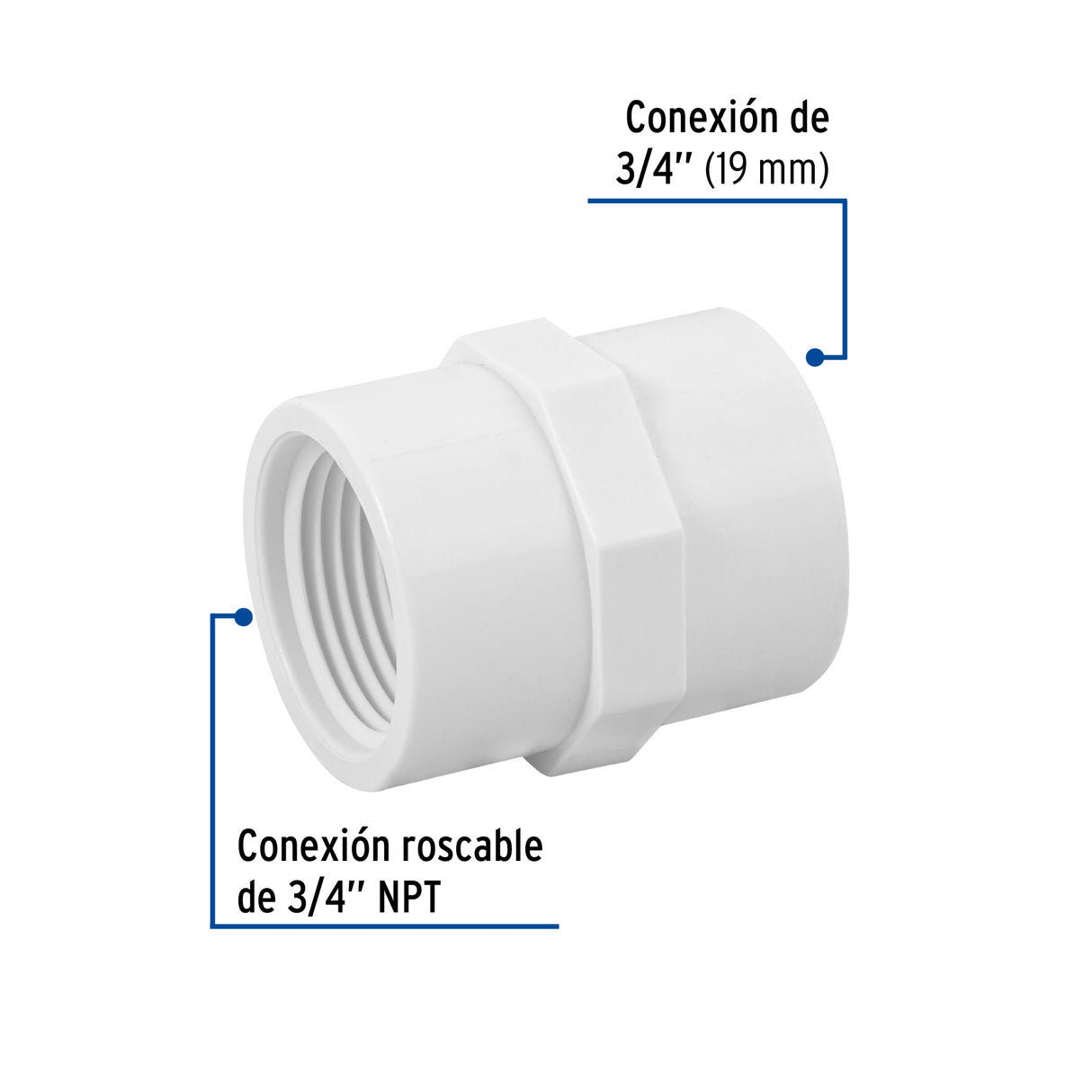 Adaptador Hembra de PVC 3/4', Foset