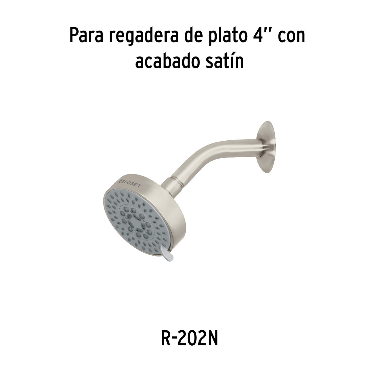 Regadera Satín 4'con 5 Funciones, sin Brazo, Foset Element