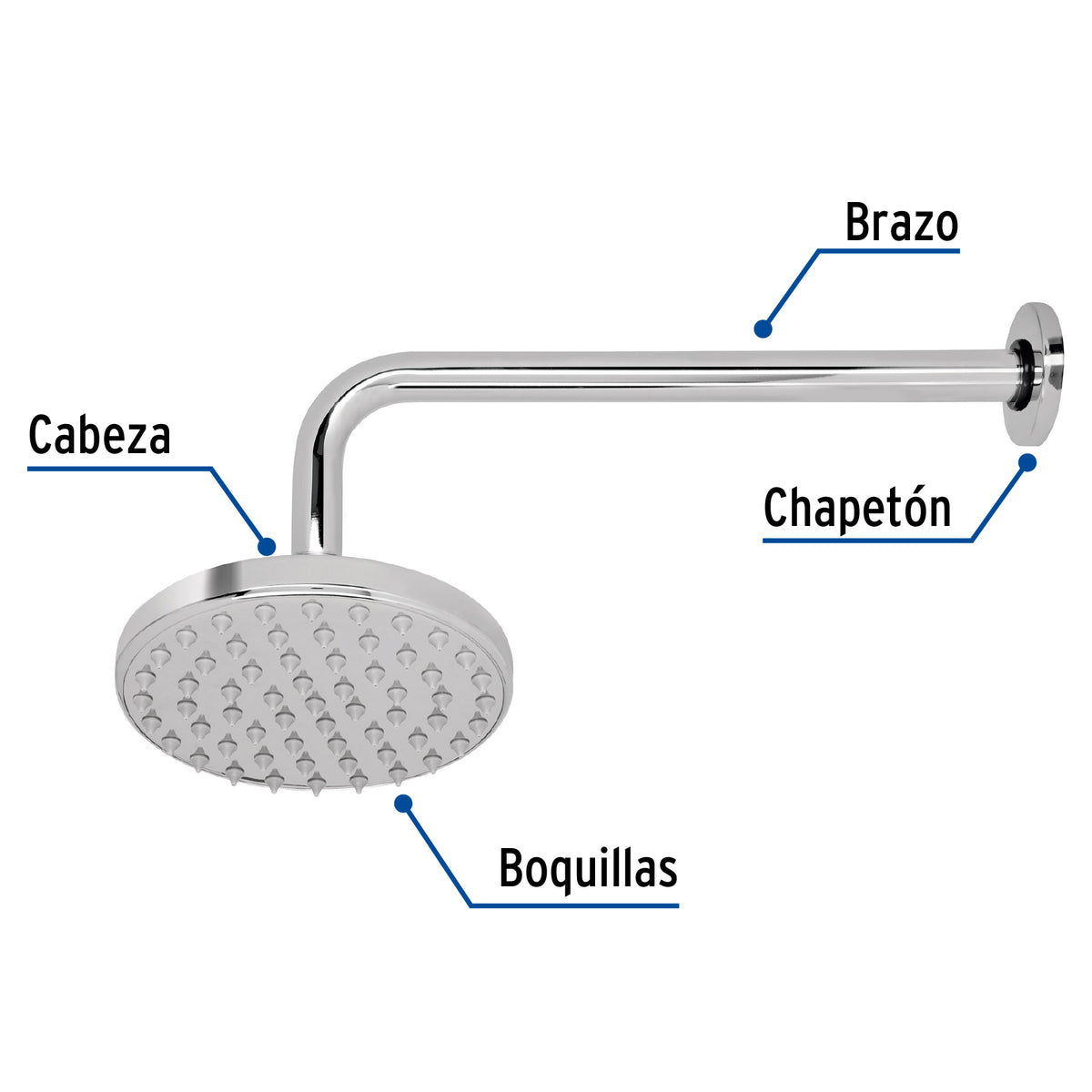 Regadera Cromo 6' Plato Redondo, con Brazo, Foset Element