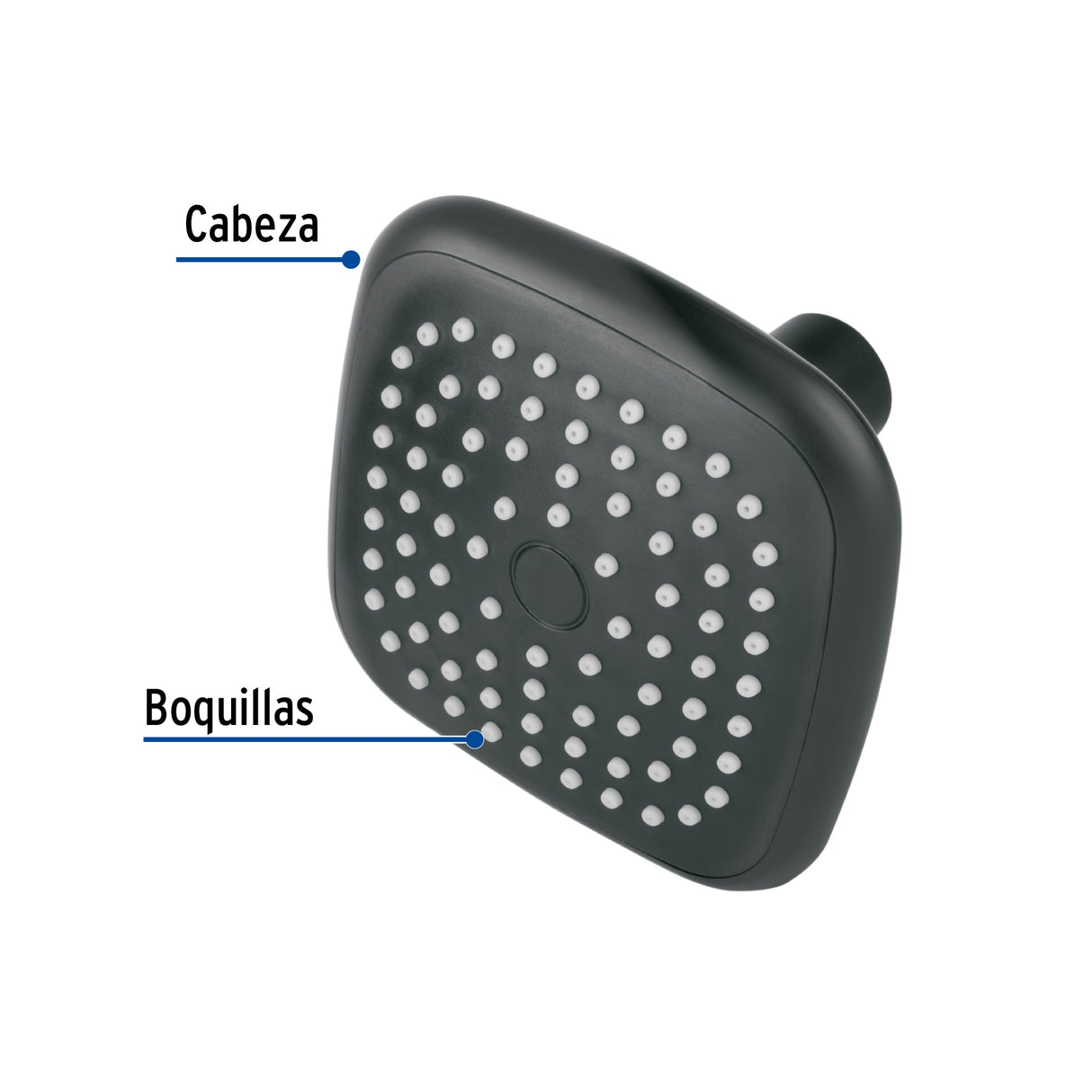Regadera Cuadrada de ABS 3-3/4' sin Brazo, Negro, Basic