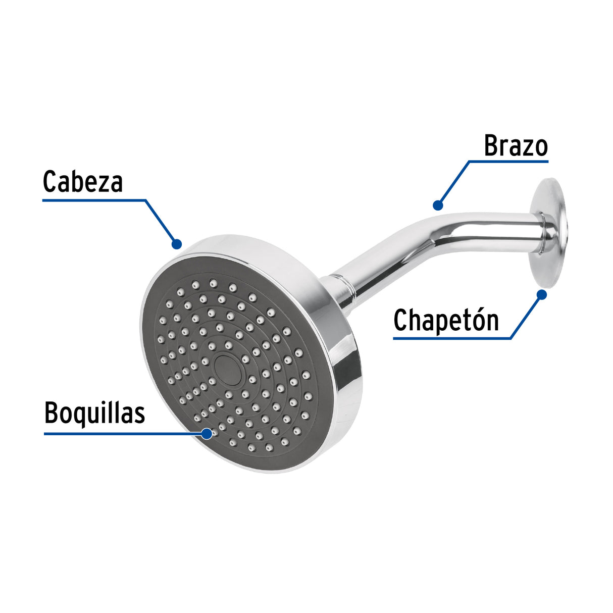 Regadera Redonda 4-1/4' Brazo y Chapetón de Acero, Basic