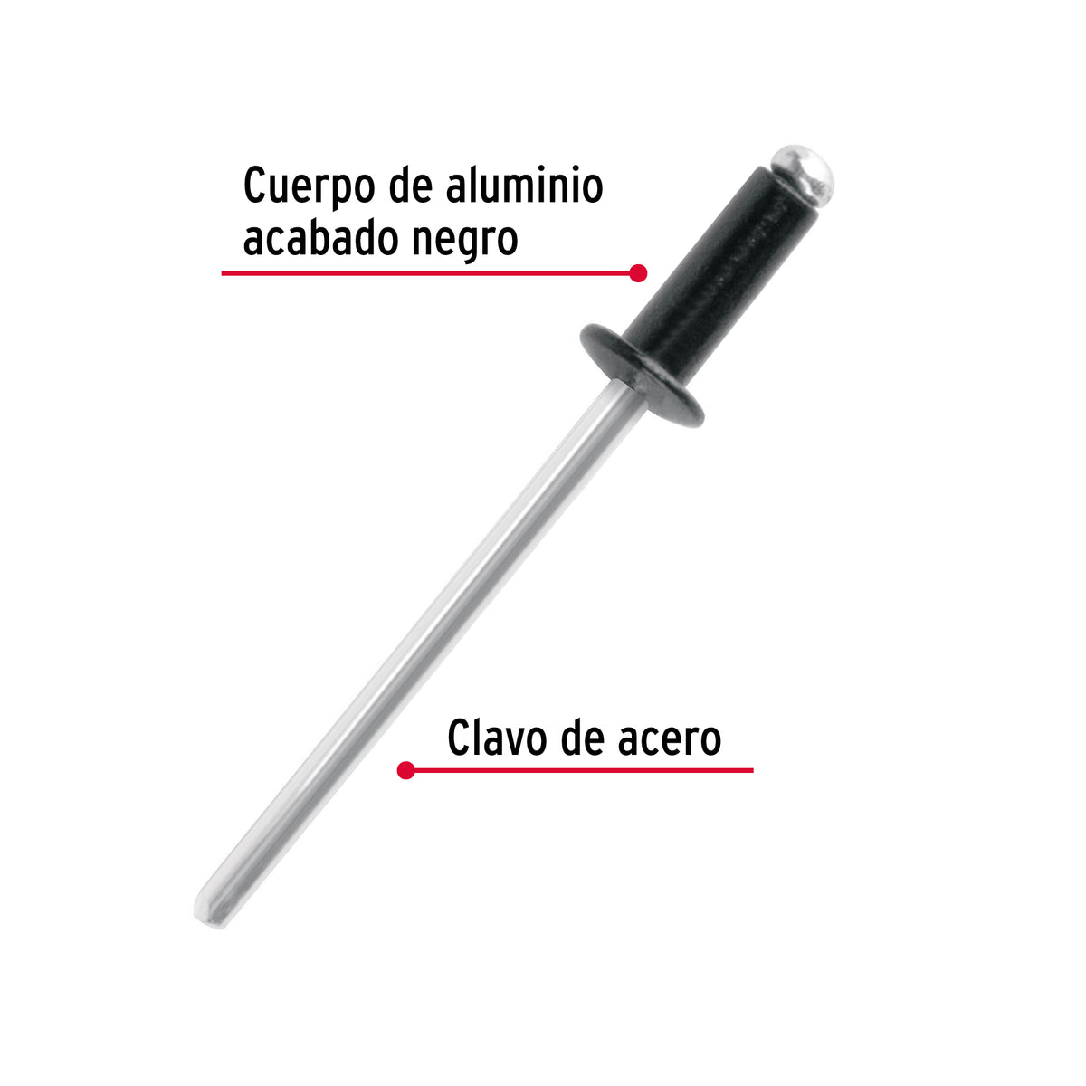 Bolsa C/50 Remaches 1/8'X1/4' Negros de Aluminio, Ala 1/4'