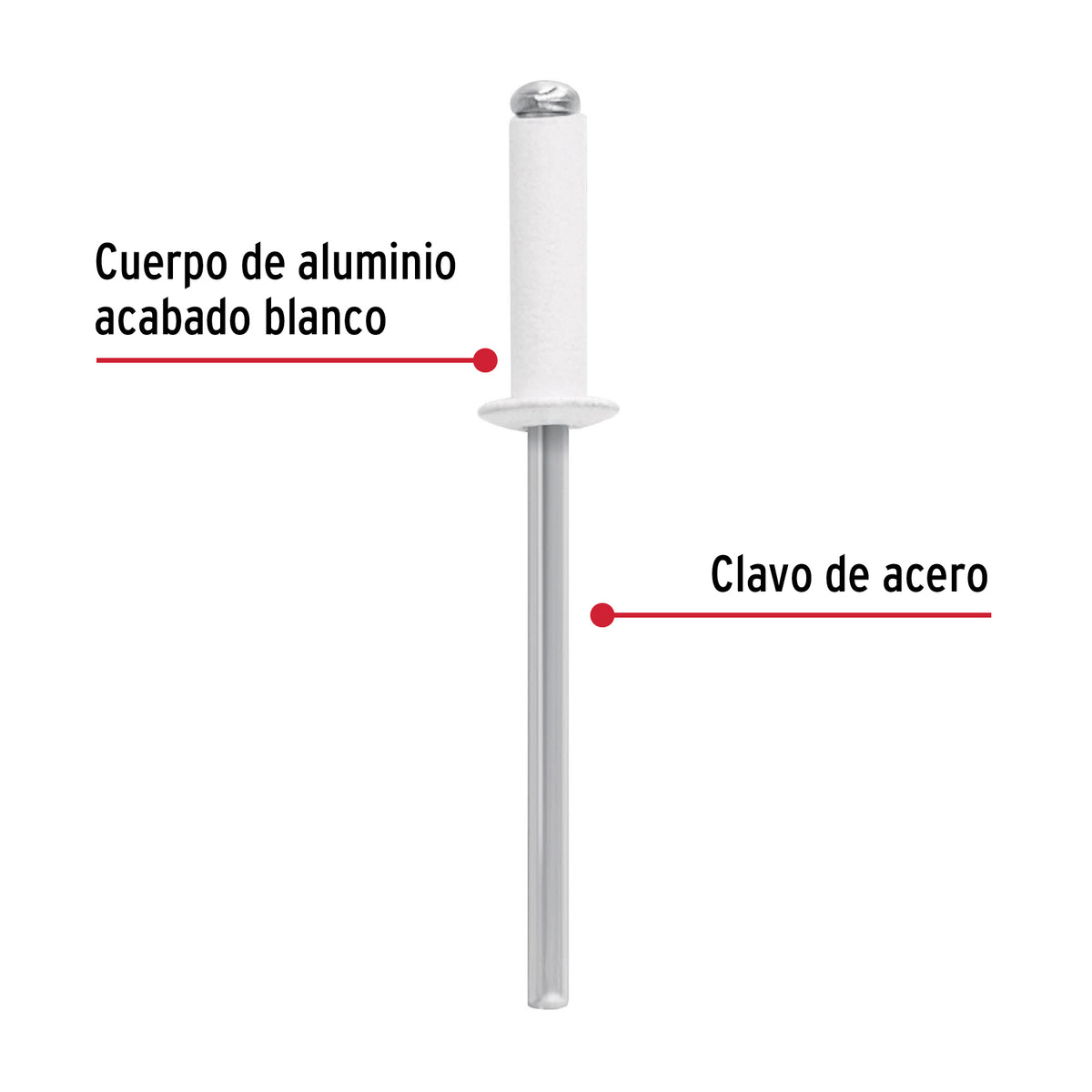 Bolsa C/50 Remaches 1/8'X3/8' Blancos de Aluminio, Ala 1/4'