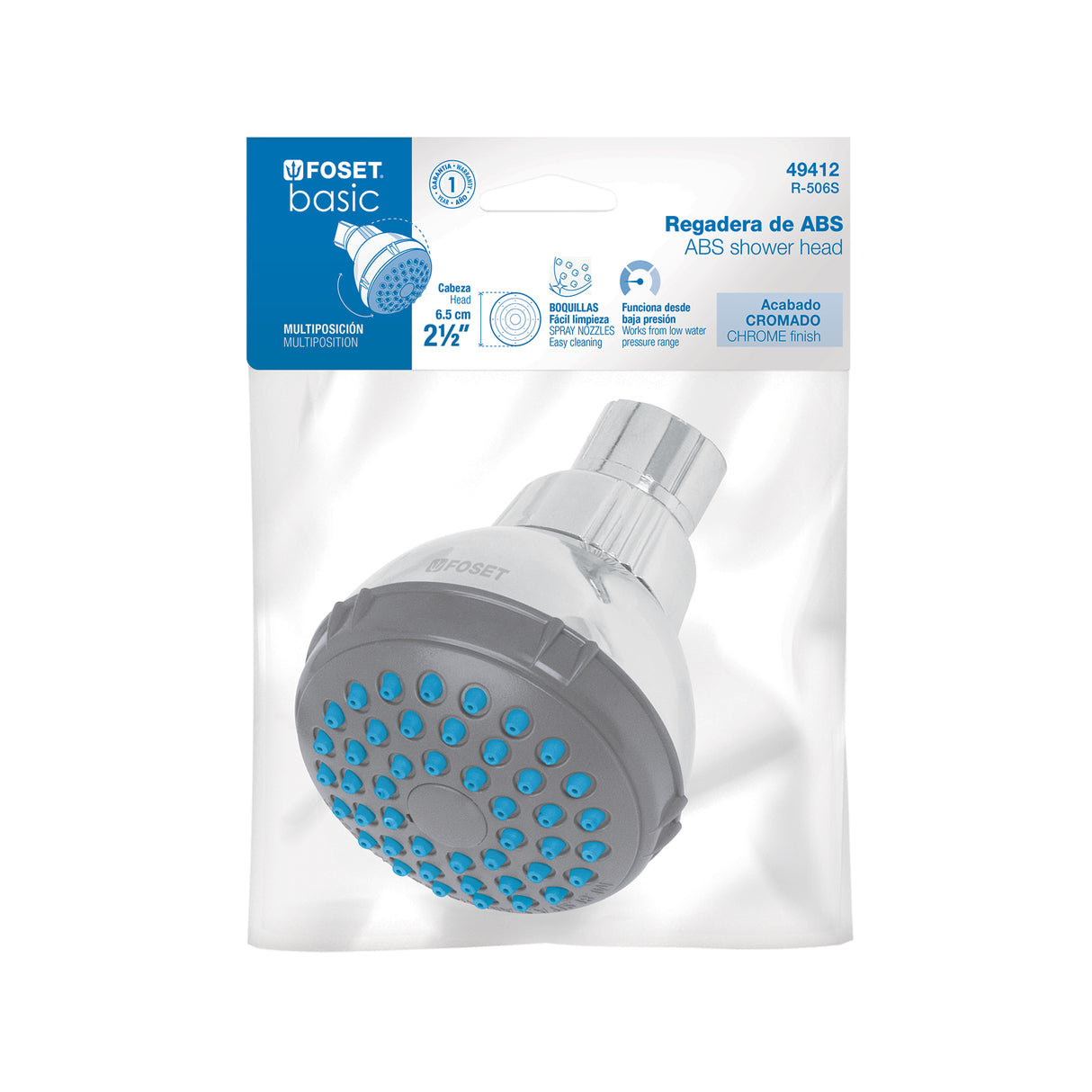 Regadera Redonda de ABS 2-1/2' Gris-cromo sin Brazo, Basic
