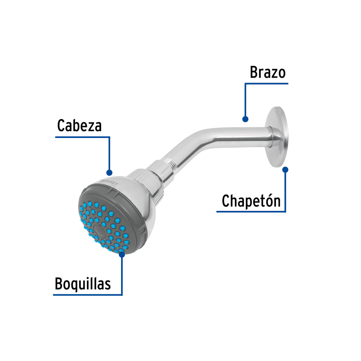 Regadera Redonda 2-1/2' Brazo y Chapetón de Acero, Basic