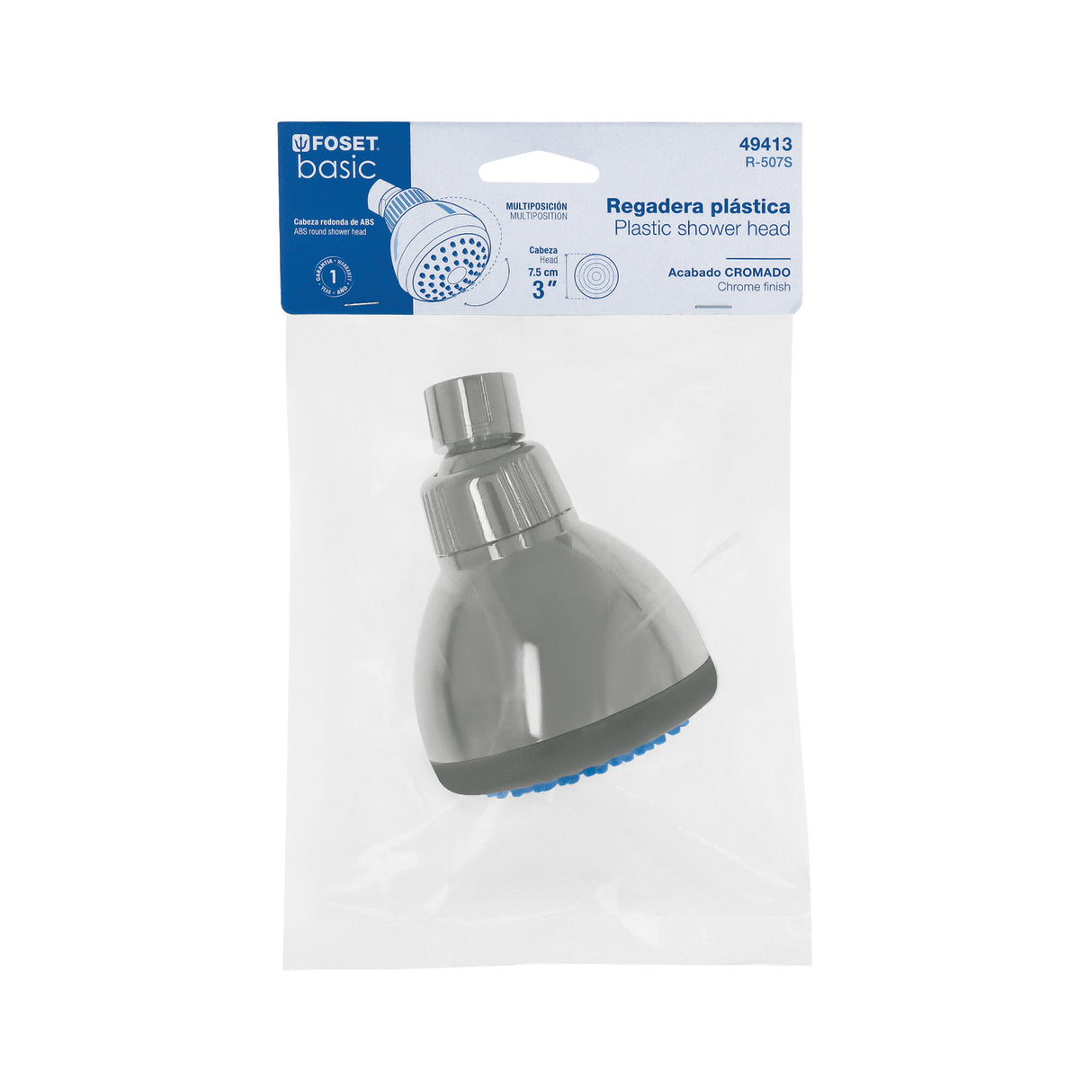 Regadera Redonda de ABS 3' sin Brazo, Foset Basic