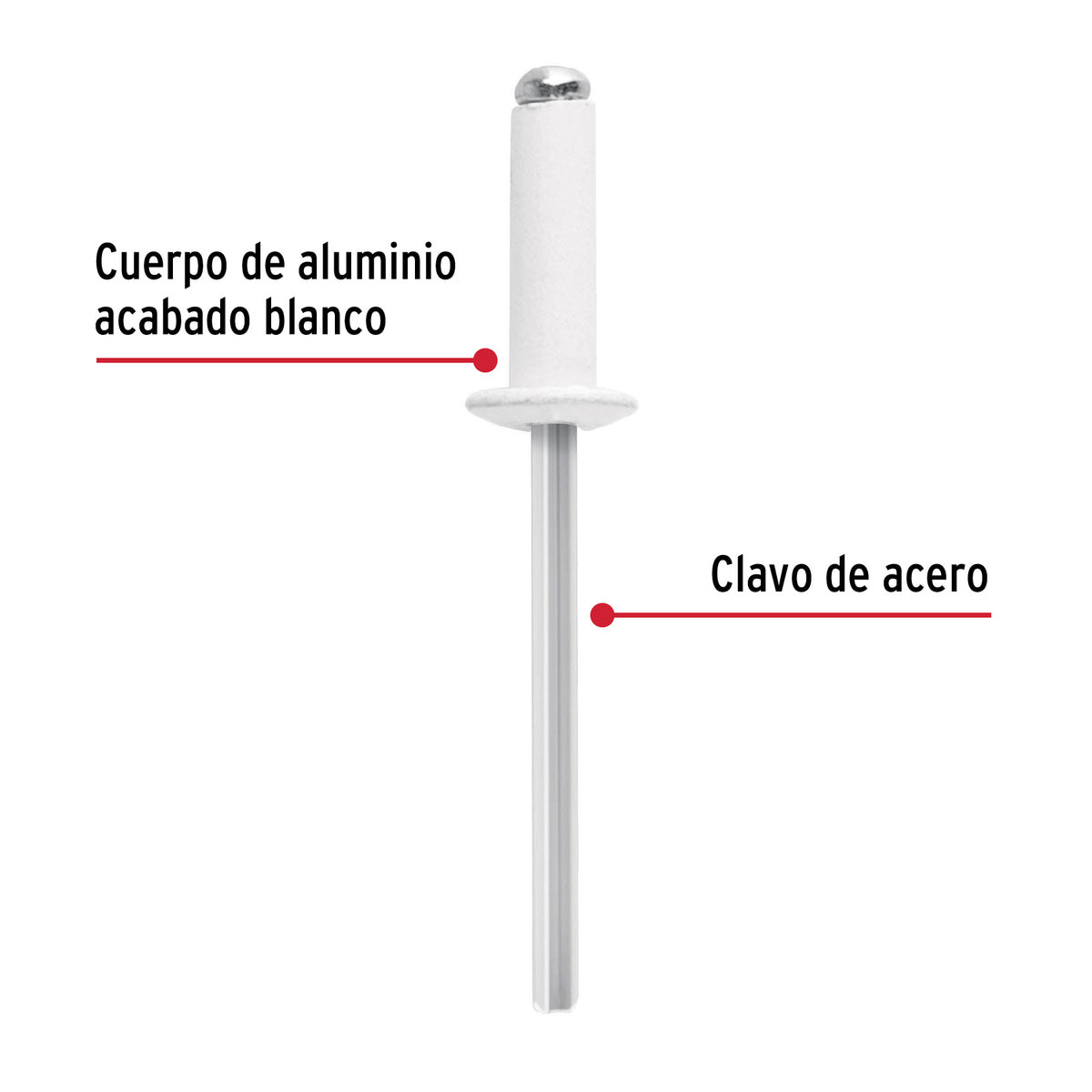 Bolsa C/50 Remaches 5/32'X3/8' Blancos Aluminio, Ala 5/16'