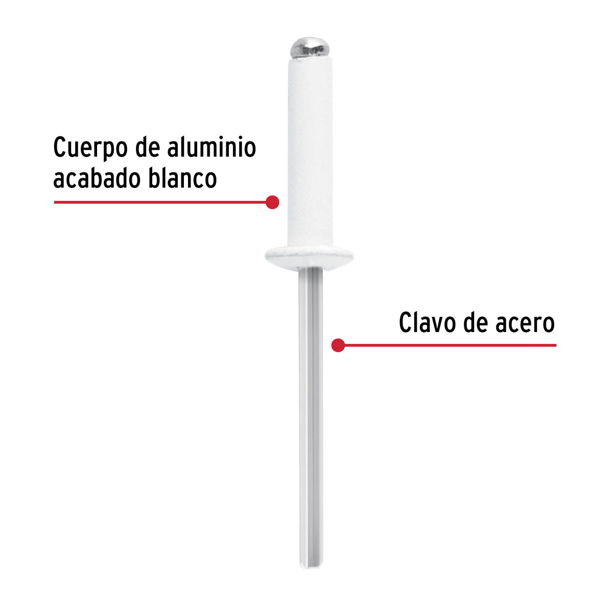 Bolsa C/50 Remaches 5/32'X1/2' Blancos Aluminio, Ala 5/16'