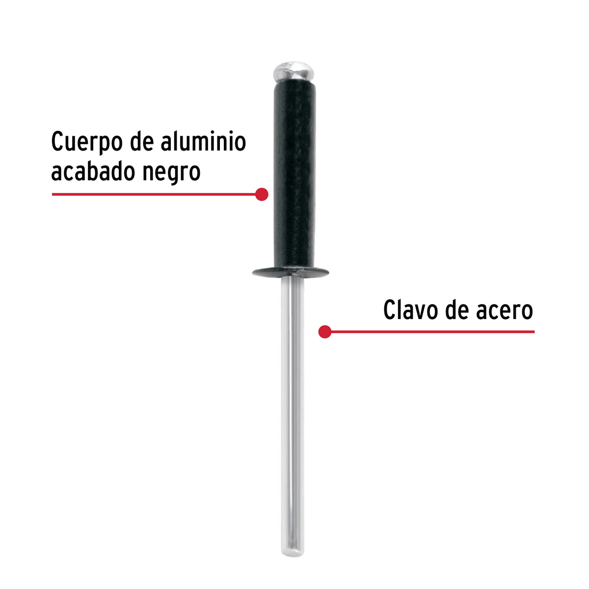 Bolsa C/50 Remaches 5/32'X1/2' Negros de Aluminio, Ala 5/16'