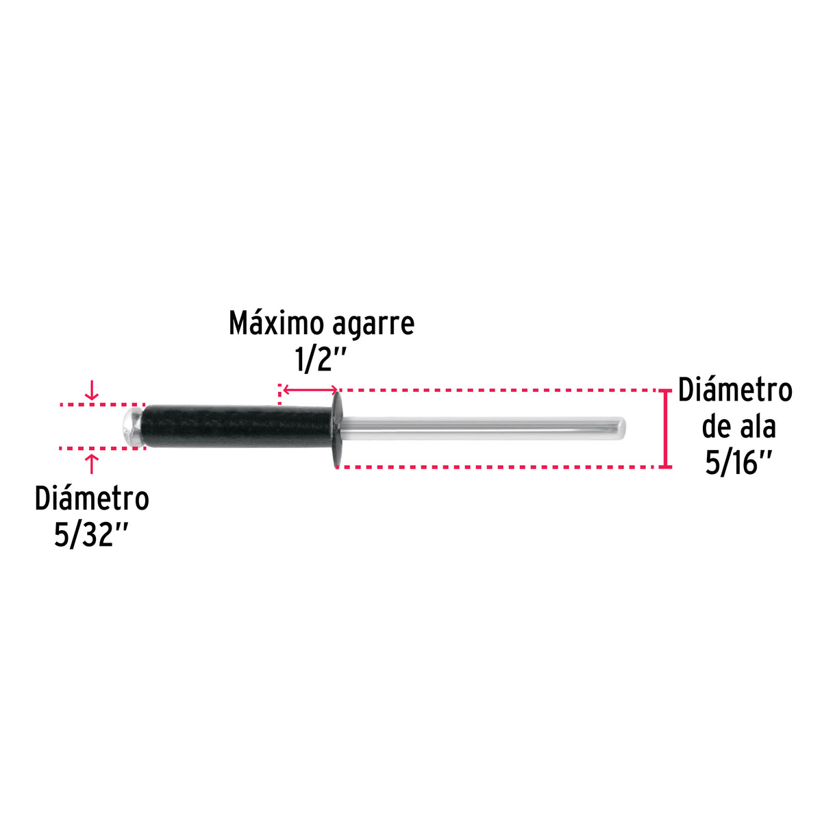 Bolsa C/50 Remaches 5/32'X1/2' Negros de Aluminio, Ala 5/16'